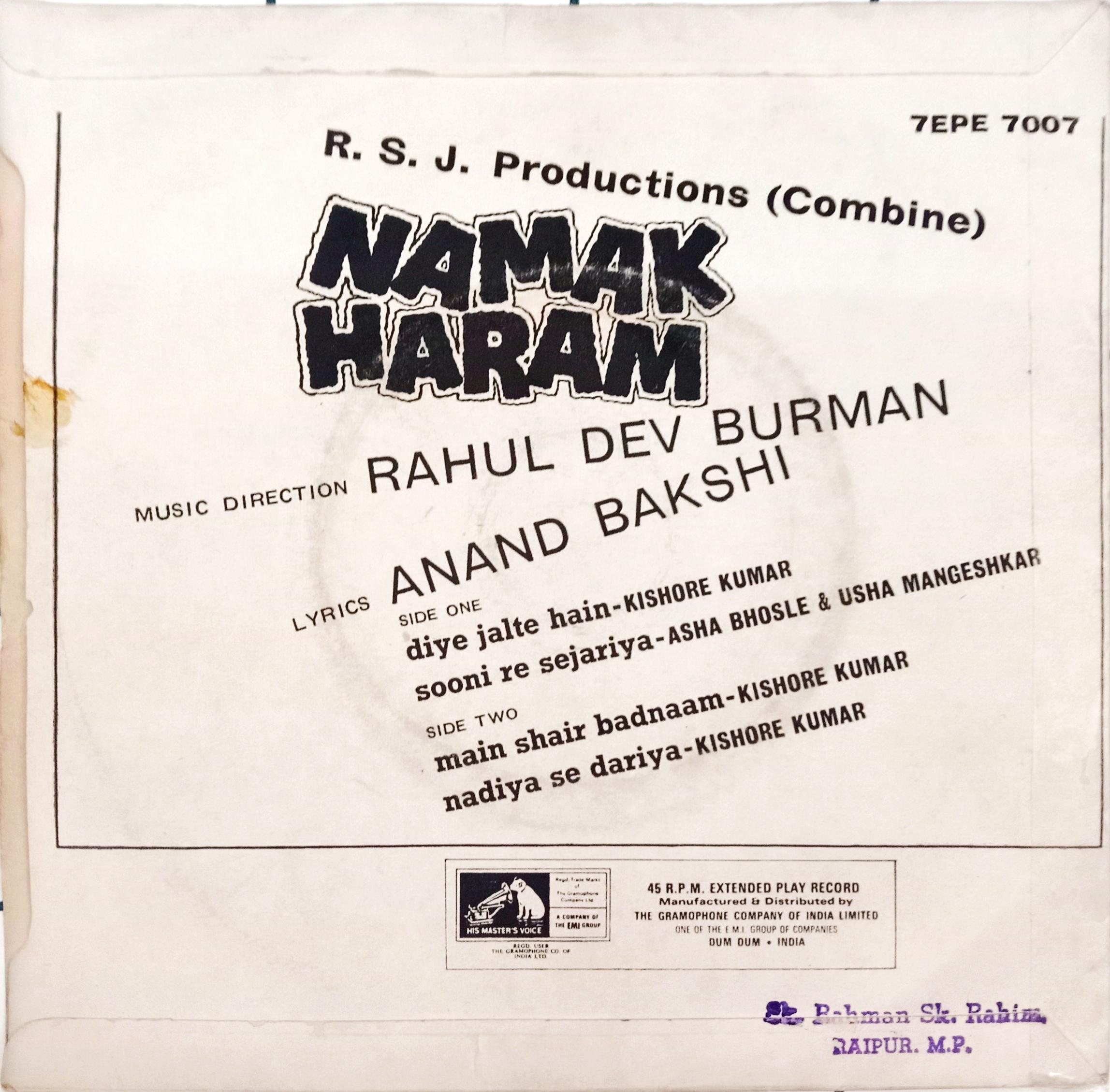 R. D. Burman -  Namak Haraam (45-RPM)