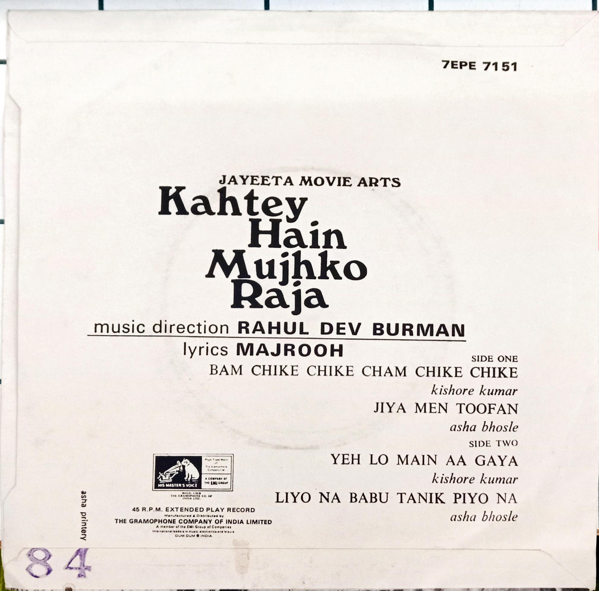 R. D. Burman -  Kahtey Hain Mujhko Raja (45-RPM)