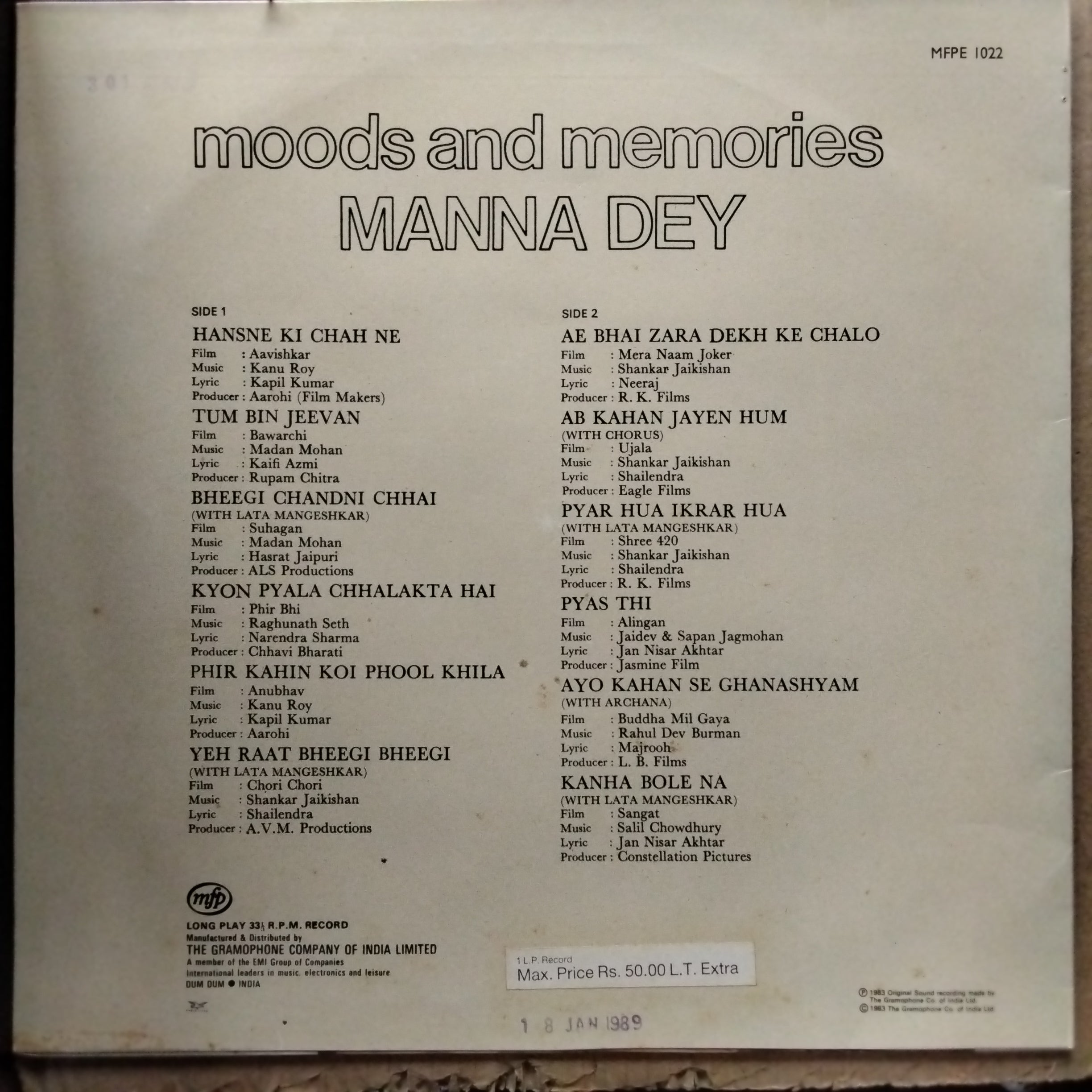 Manna Dey  - Moods And Memories (Vinyl)