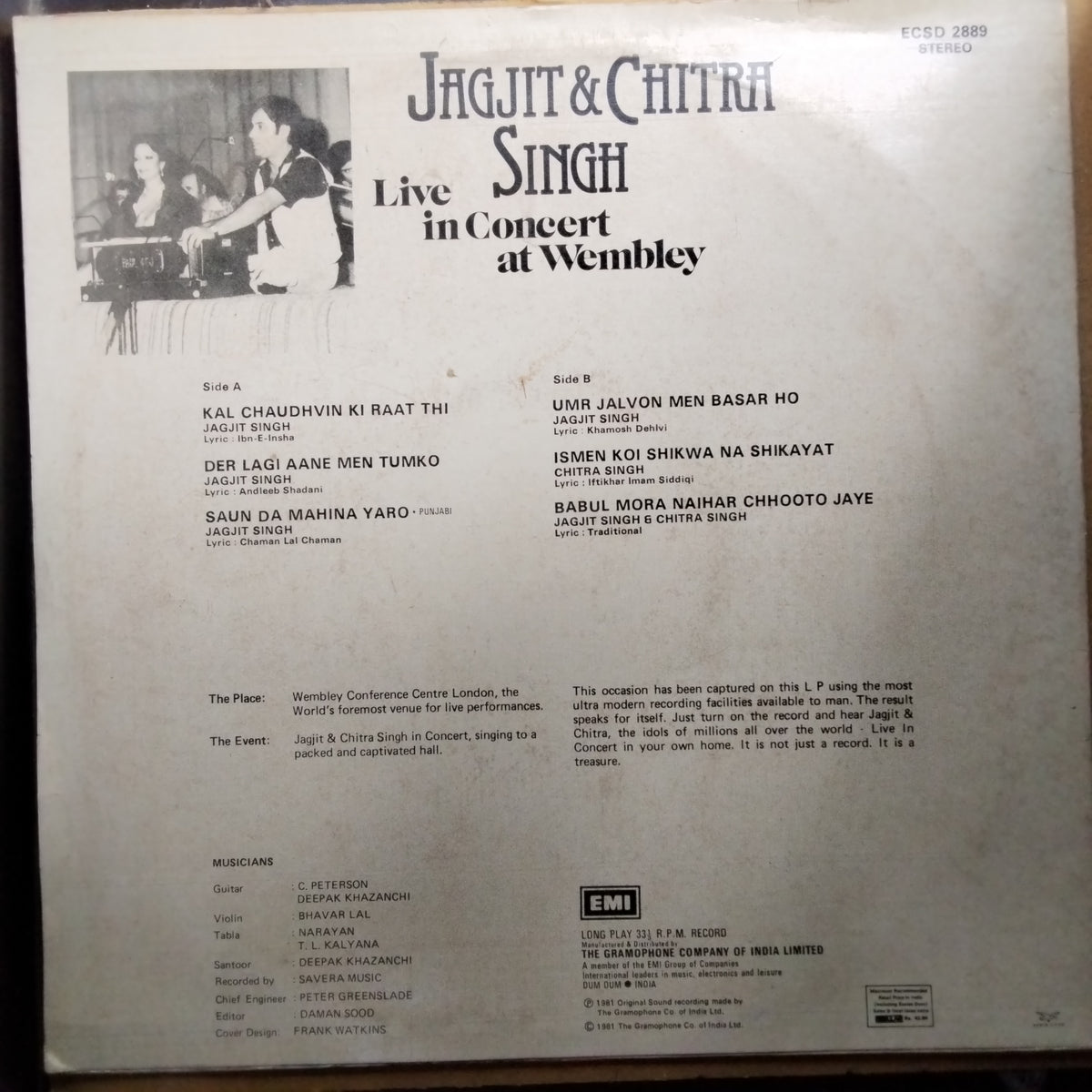 Jagjit Singh & Chitra Singh*  - Live In Concert At Wembley (Vinyl)