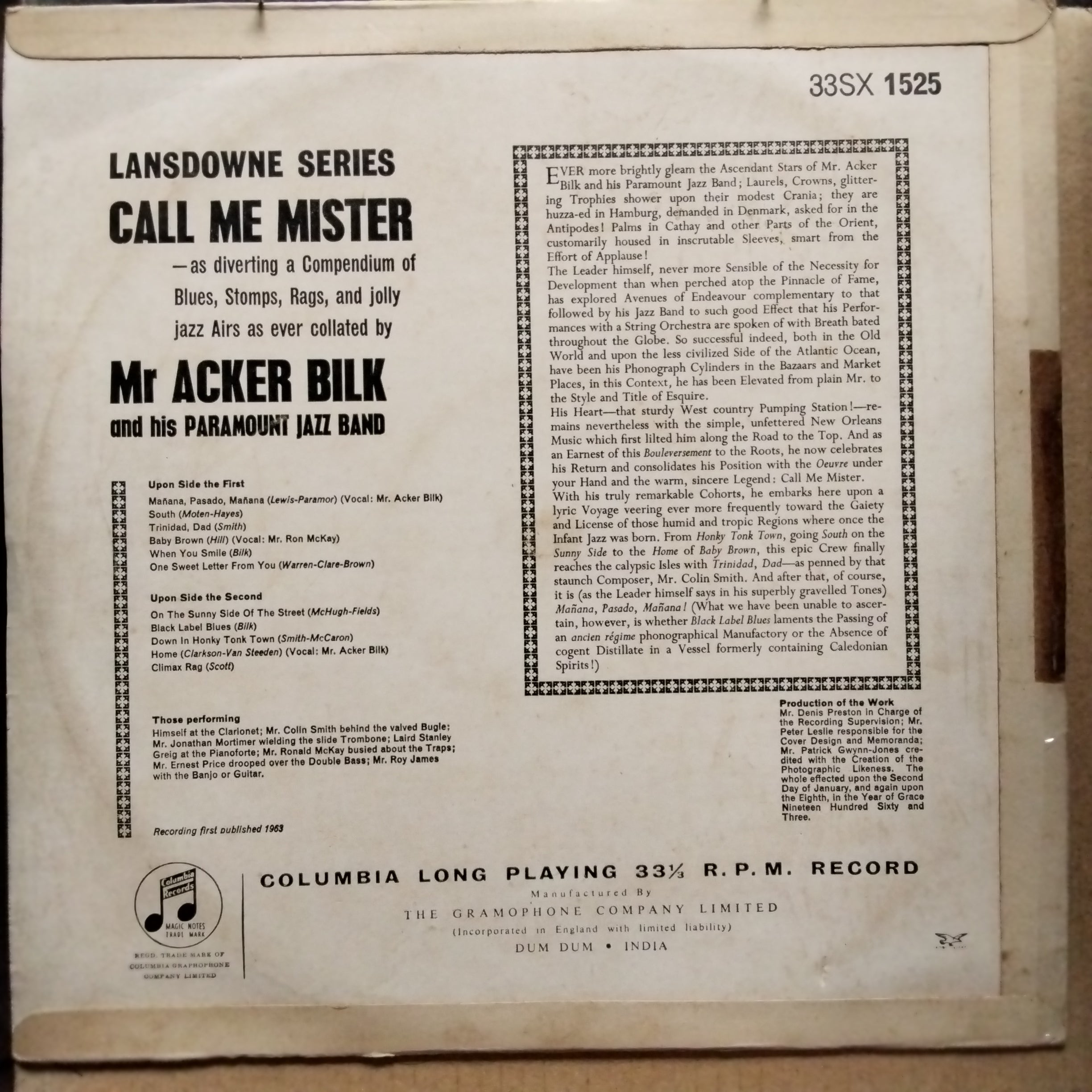 Mr Acker Bilk And His Paramount Jazz Band*  - Call Me Mister (Vinyl)