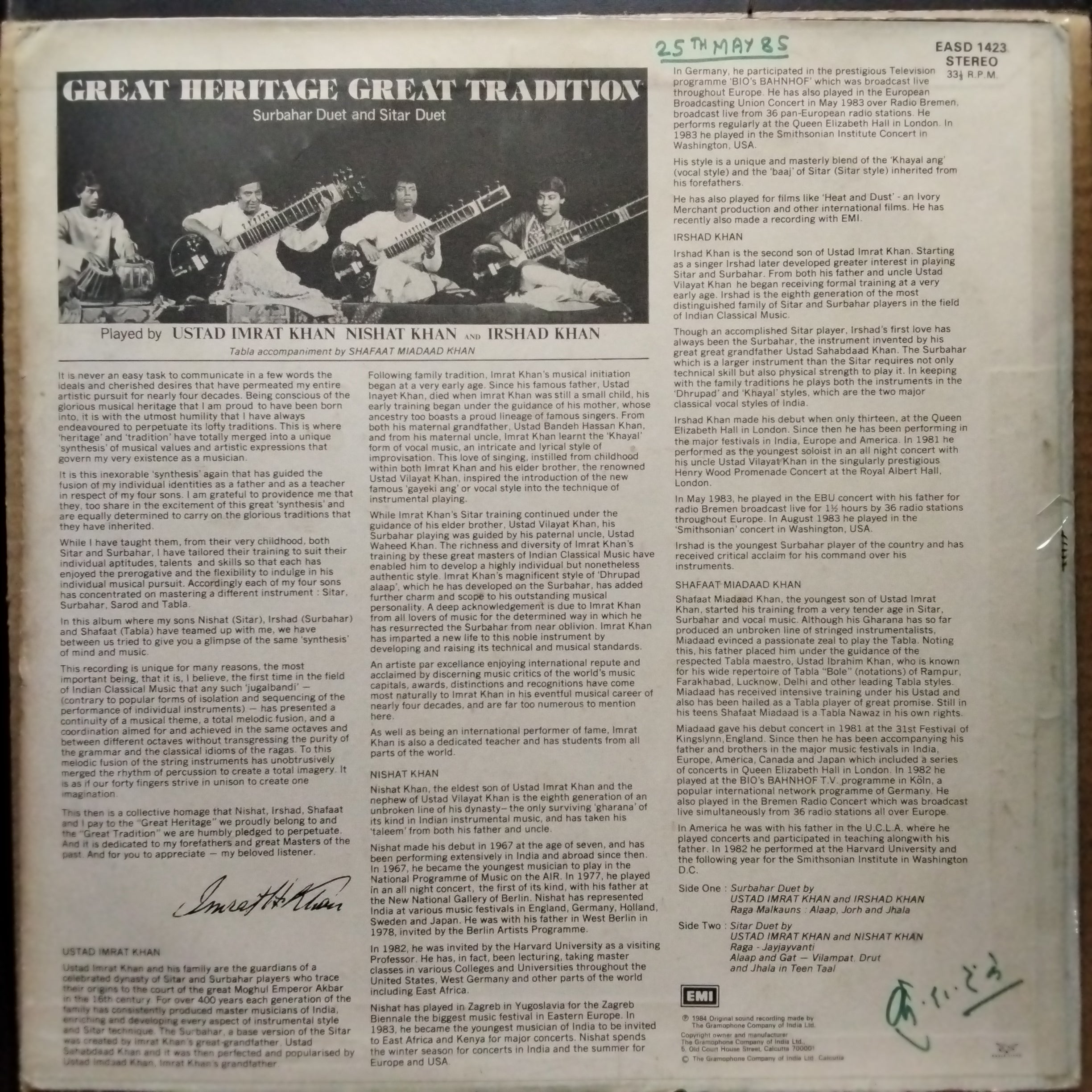 Ustad Imrat Khan*, Irshad Khan, Nishat Khan, Shafaat Miadaad Khan*  - Great Heritage Great Tradition (Vinyl)