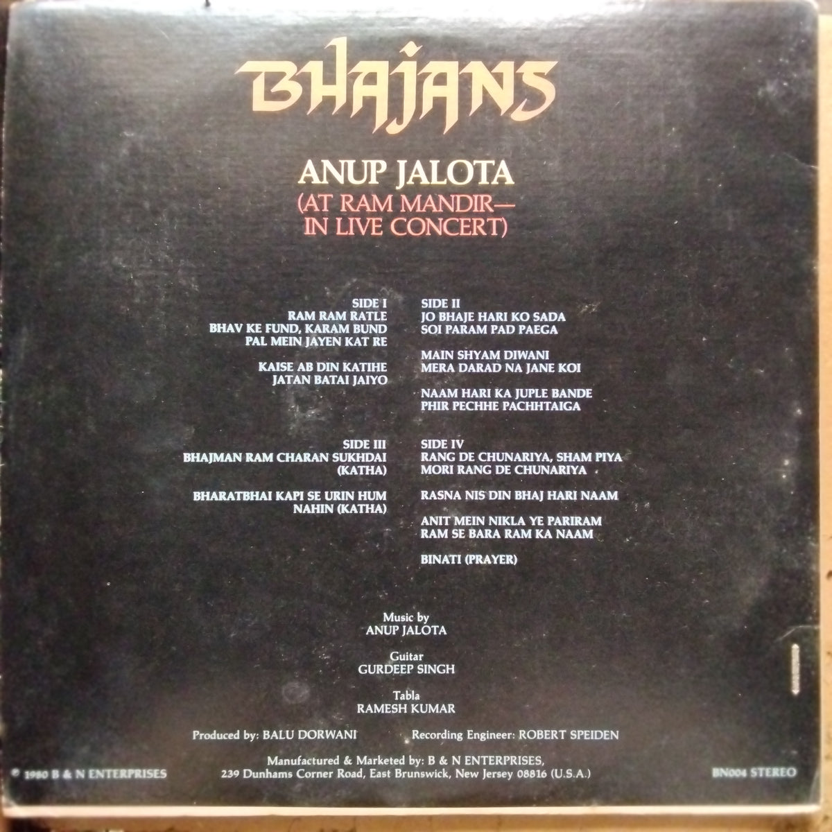 Anup Jalota  - Anup Jalota (At Ram Mandir In Live Concert) Bhajans (Vinyl) [2]