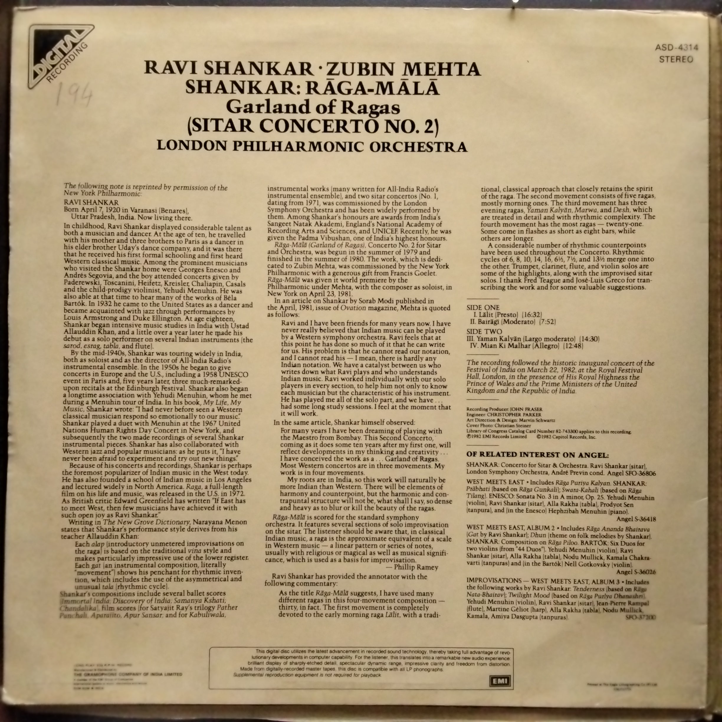 Ravi Shankar And Zubin Mehta And London Philharmonic Orchestra  - Raga Mala (Garland Of Ragas) (Vinyl)
