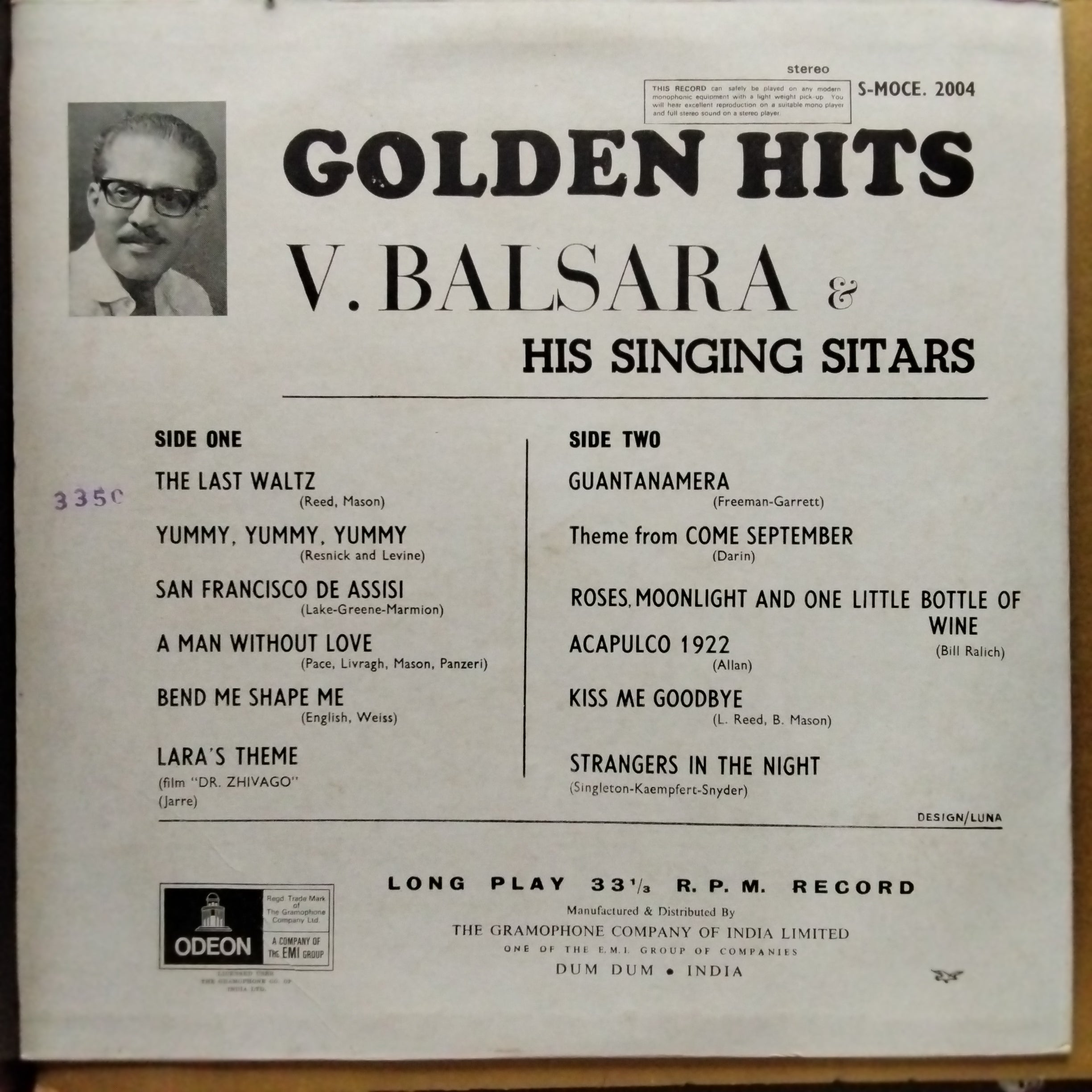 V. Balsara & His Singing Sitars*  - Golden Hits (Vinyl)