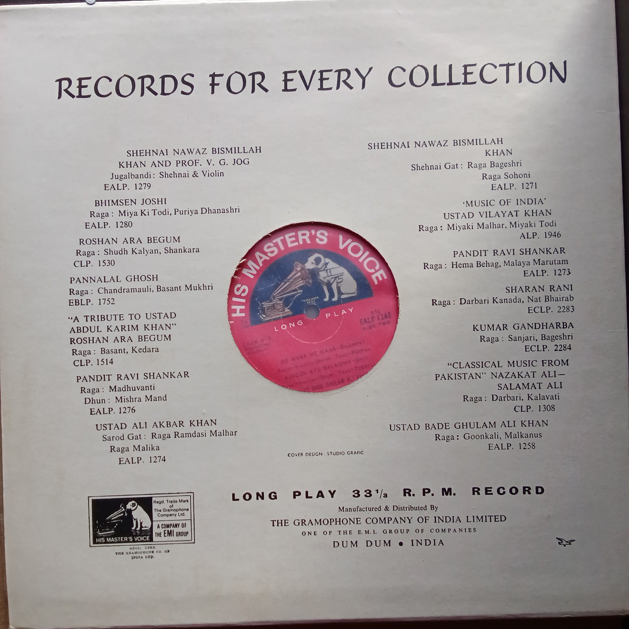 Bade Ghulam Ali Khan  - Raag Darbari Kanada, Kaushi Dhani - EALP 1265 (Vinyl)
