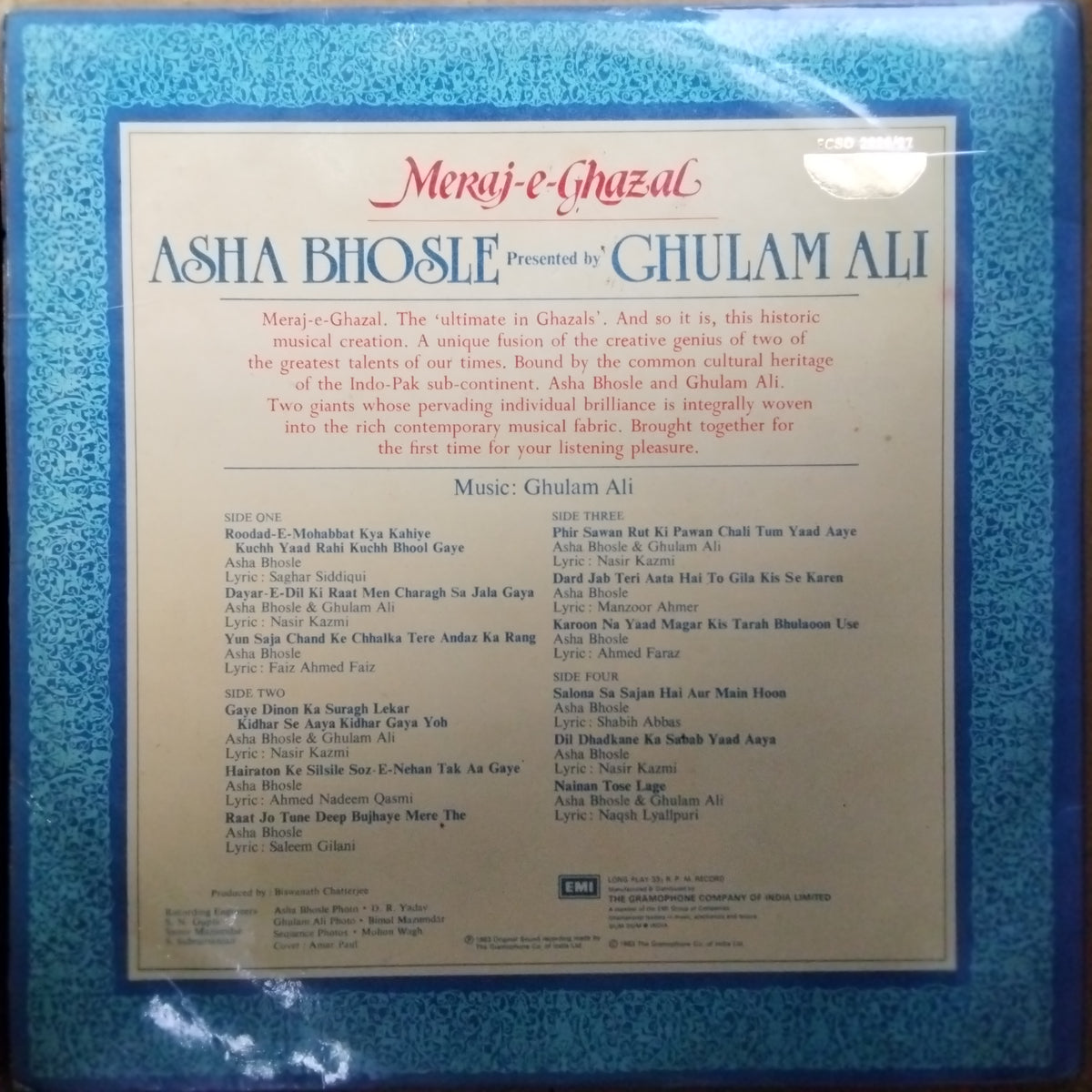 Asha Bhosle Presented By Ghulam Ali  - Meraj-E-Ghazal (Vinyl)