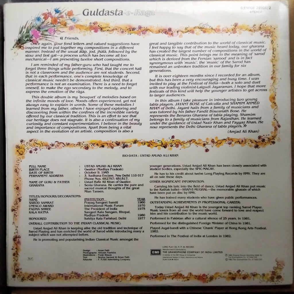 Ustad Amjad Ali Khan*  - Guldasta-E-Raga (Vinyl)