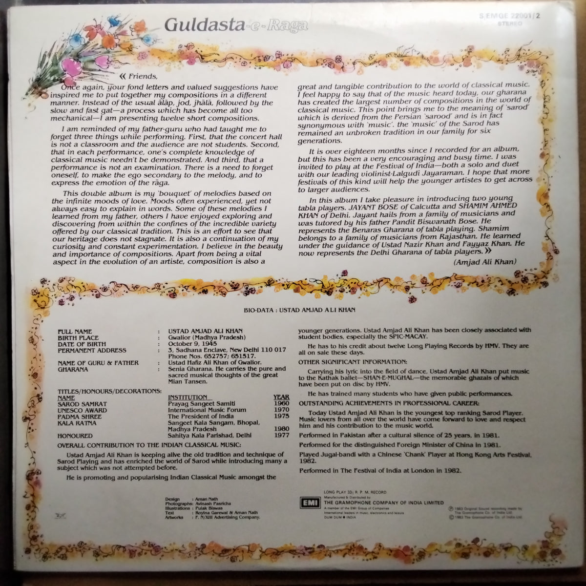 Ustad Amjad Ali Khan*  - Guldasta-E-Raga (Vinyl)