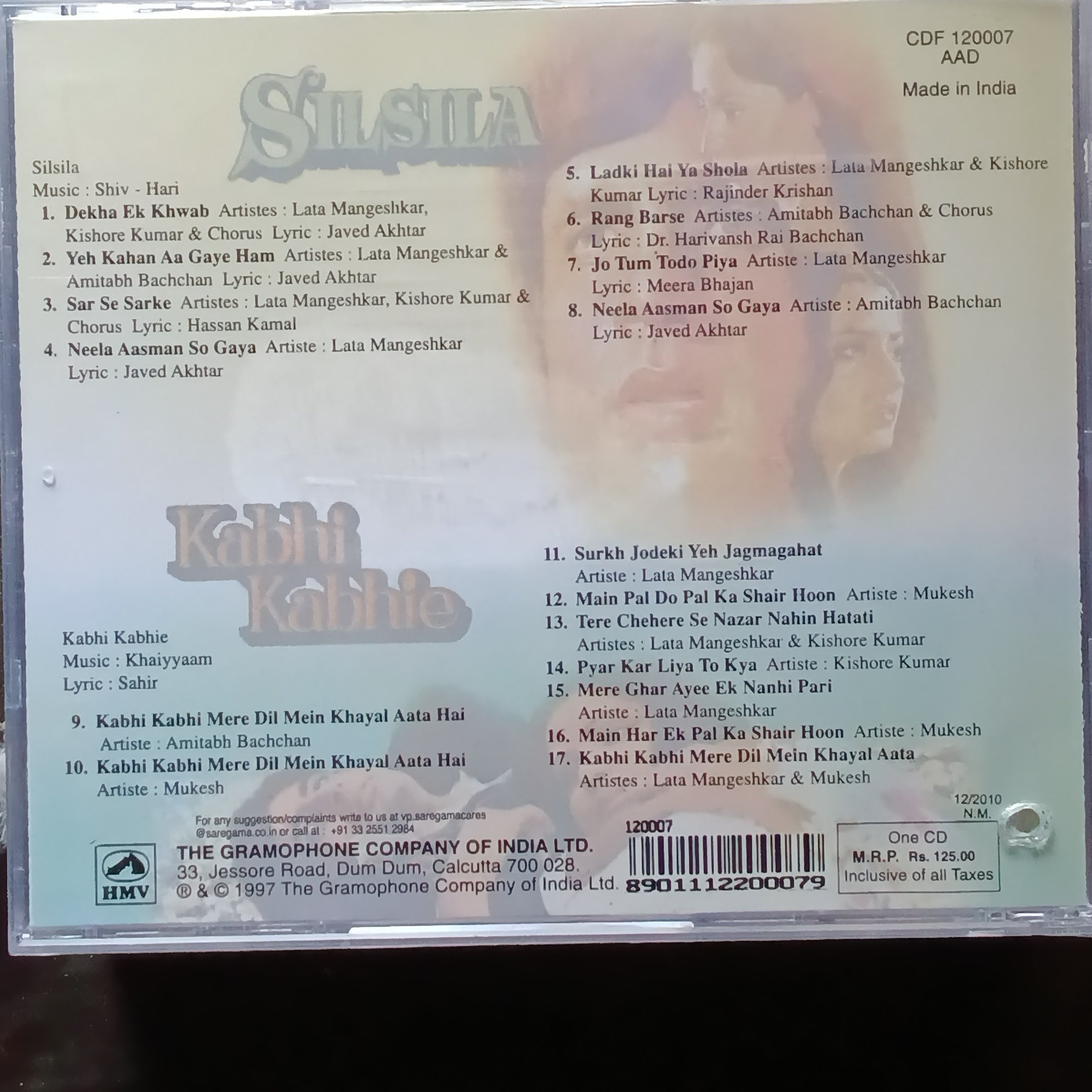 Shiv-Hari + Khaiyyam  - Silsila + Kabhi Kabhie (CD)