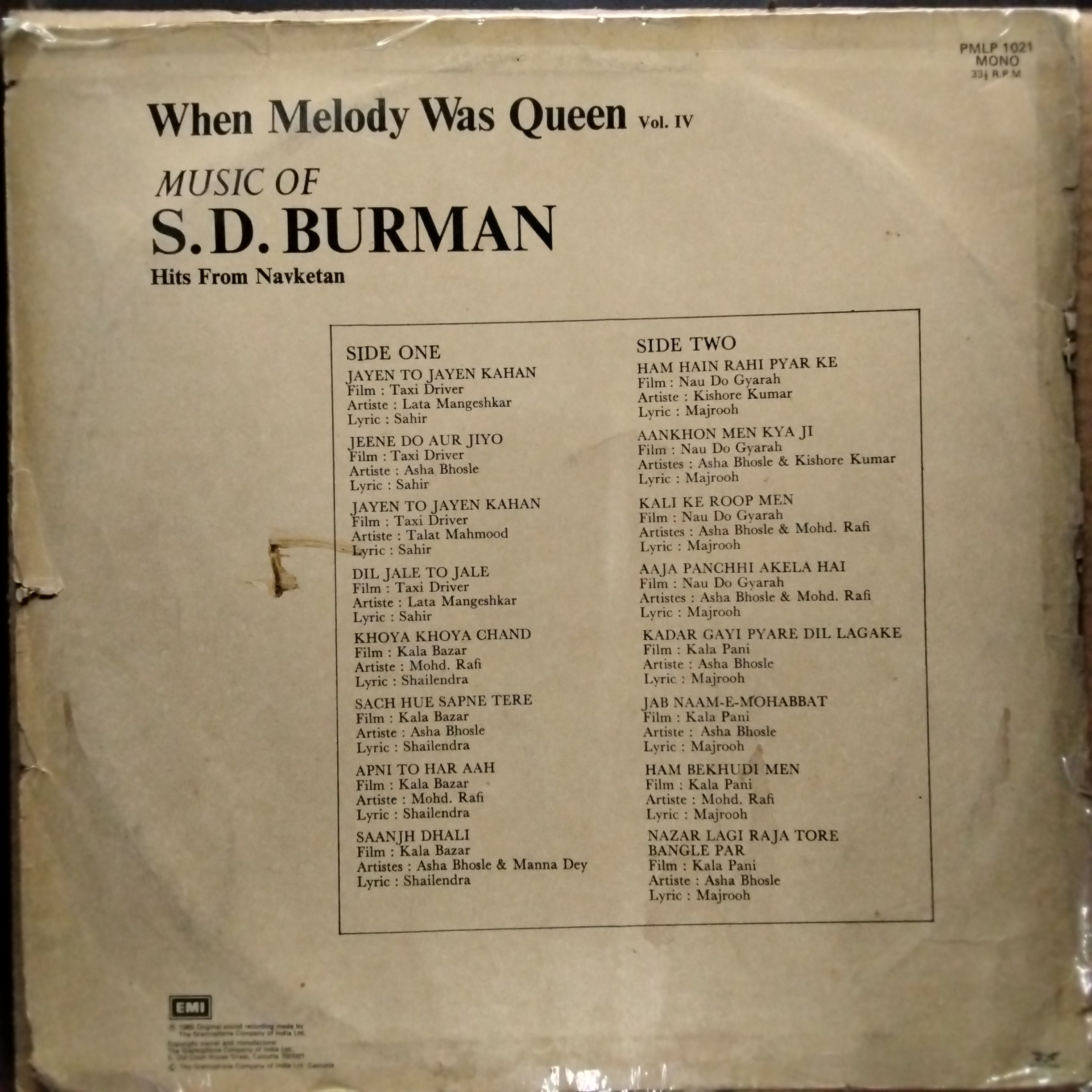 S. D. Burman - When Melody Was Queen-Vol. IV, Music Of S.D. Burman (Hits From Navketan (Vinyl)