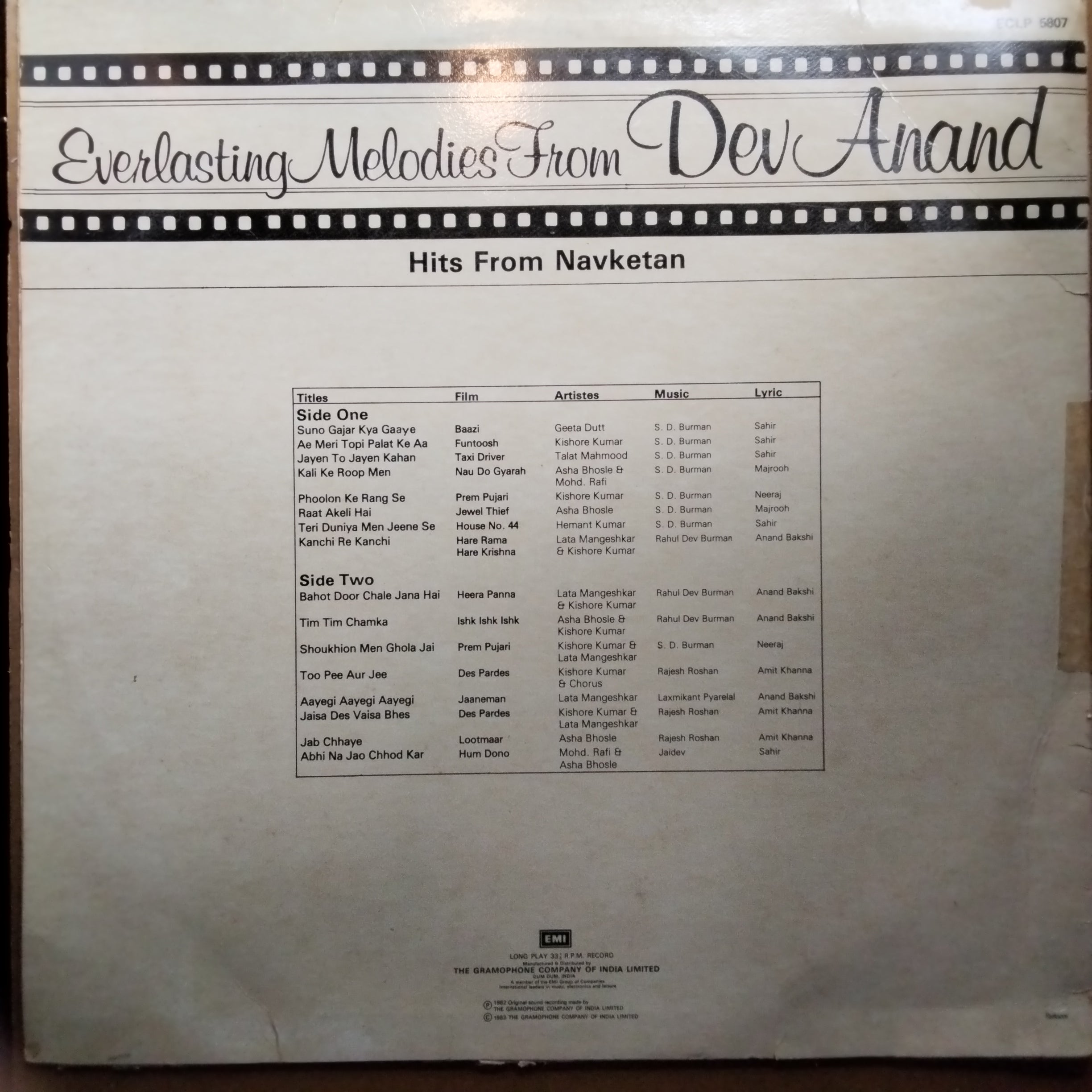 Various  - Everlasting Melodies From Dev Anand (Hits From Navketan) (Vinyl)