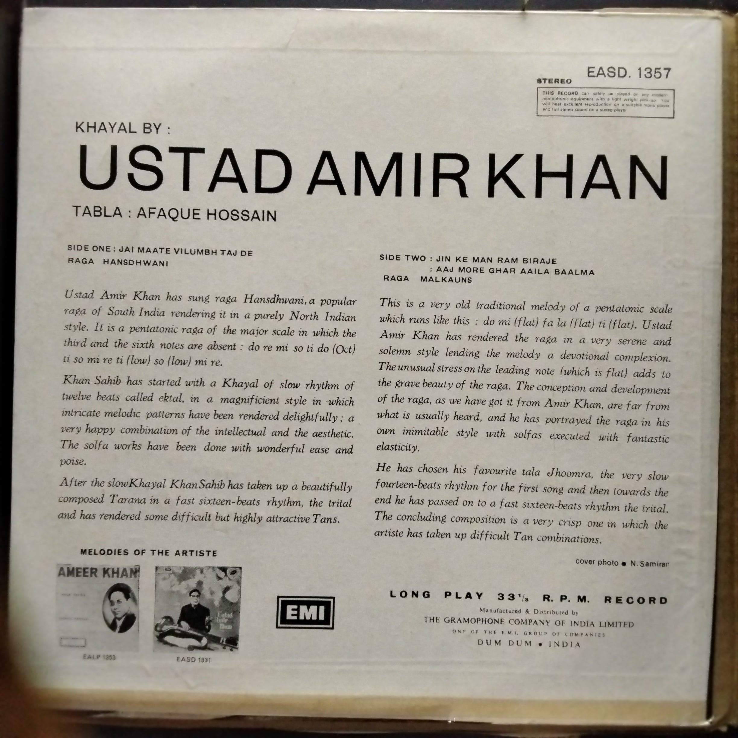 Ustad Amir Khan*, Afaque Hossain* - Raga • Hansdhwani ■ Raga • Malkaun (Vinyl)