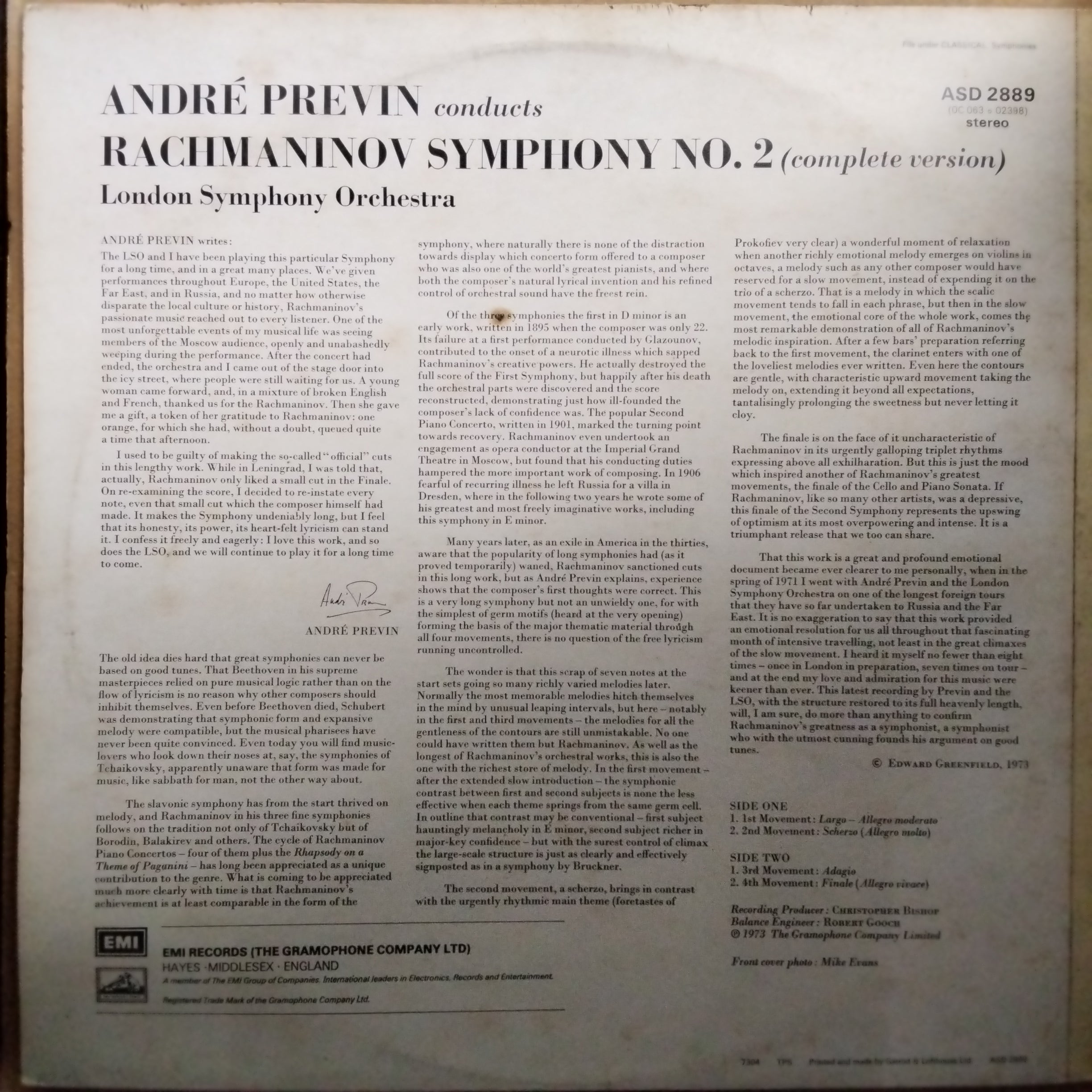 André Previn Conducts London Symphony Orchestra / Rachmaninov*  - 2nd Symphony (Complete Version) (Vinyl)