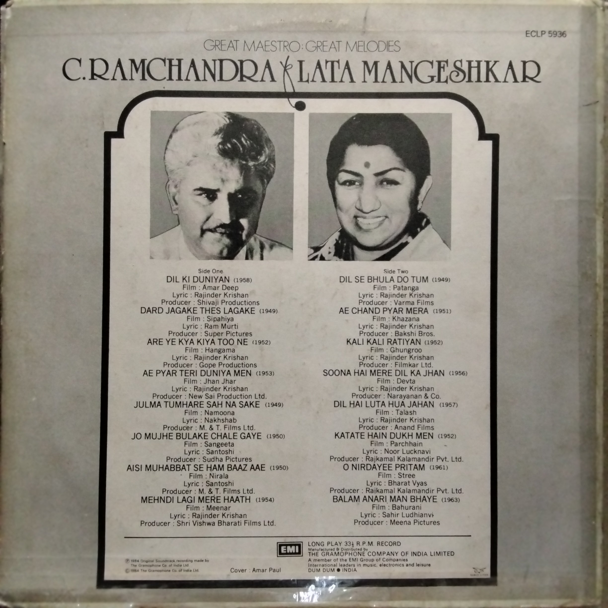 C. Ramchandra & Lata Mangeshkar  - Great Maestro : Great Melodies (Vinyl)