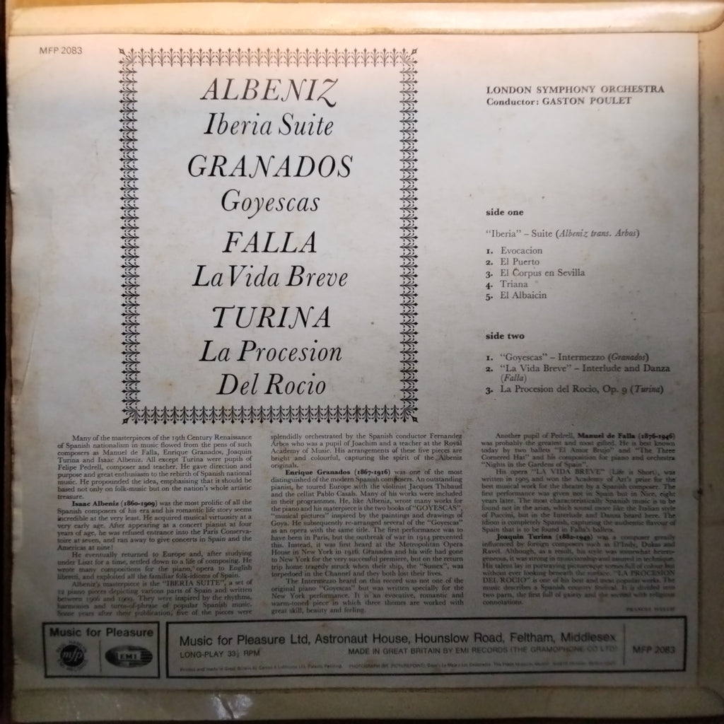 Albeniz*, Granados*, Falla*, Turina*, London Symphony Orchestra Conducted By Gaston Poulet – Iberia Suite, Goyescas - Intermezzo, La Vida Breve  - Interlude And Danza, La Procesion Del Rocio (Vinyl)