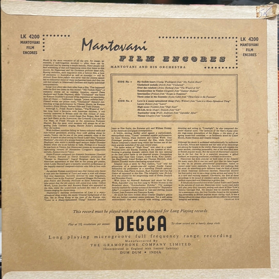 Mantovani And His Orchestra - Mantovani Film Encores (Vinyl)