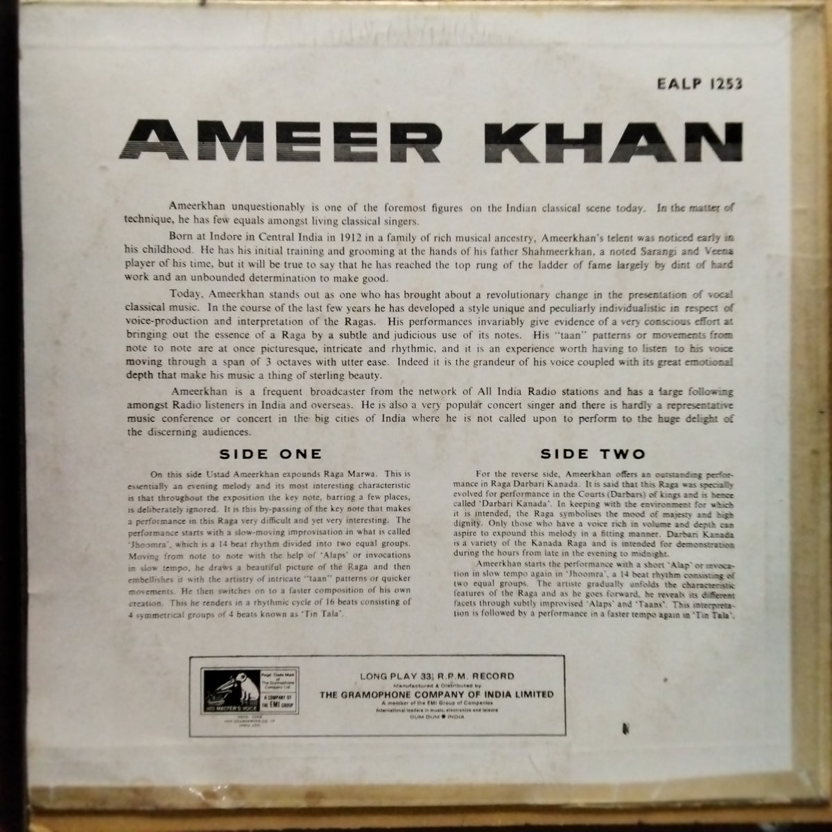 Ameer Khan* - Raga Marwa / Darbari Kanada (Vinyl)