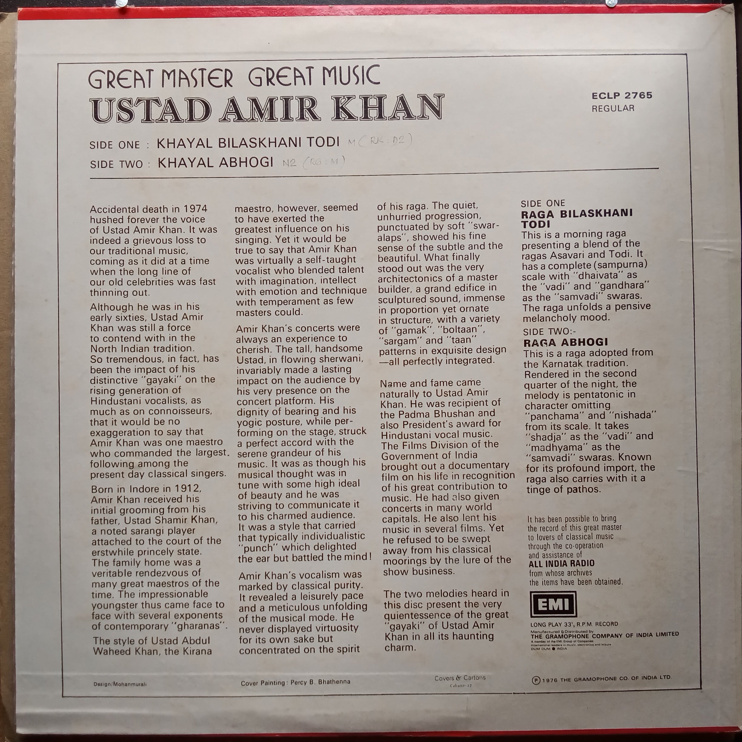 Amir Khan - Great Master Great Music - An All India Radio Recording (Vinyl)