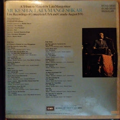 Mukesh & Lata Mangeshkar  - A Tribute To Mukesh By Lata Mangeshkar (Live Recordings Of Concerts In U•S•A• And Canada-August 1976 (Vinyl)
