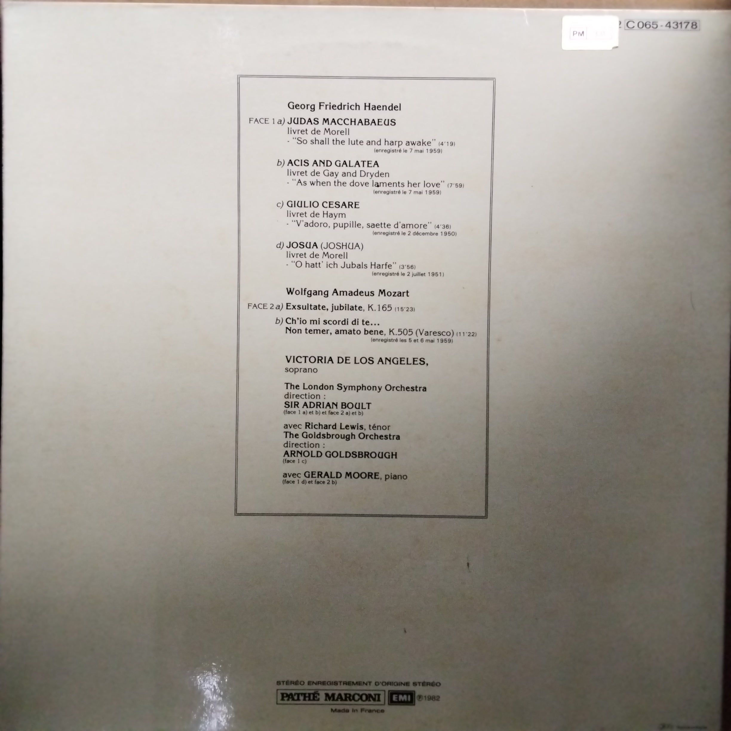 Victoria De Los Angeles, London Symphony Orchestra, Sir Adrian Boult, The Goldsbrough Orchestra*, Arnold Goldsbrough, Richard Lewis (3), Gerald Moore  - Chante Haendel Et Mozart (Vinyl)