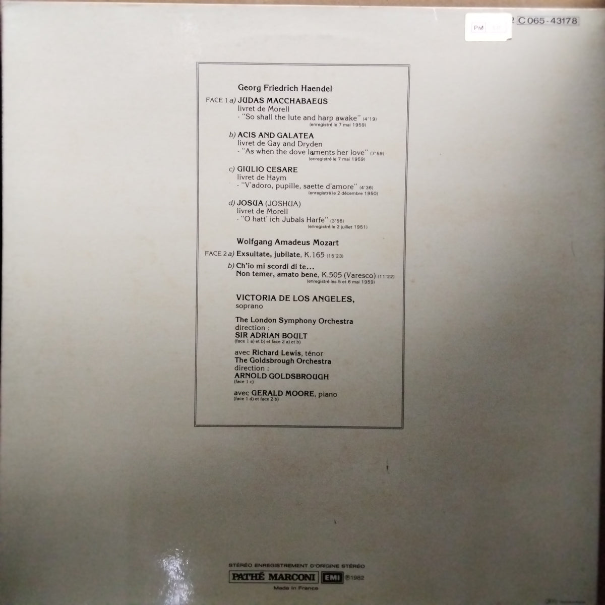 Victoria De Los Angeles, London Symphony Orchestra, Sir Adrian Boult, The Goldsbrough Orchestra*, Arnold Goldsbrough, Richard Lewis (3), Gerald Moore  - Chante Haendel Et Mozart (Vinyl)