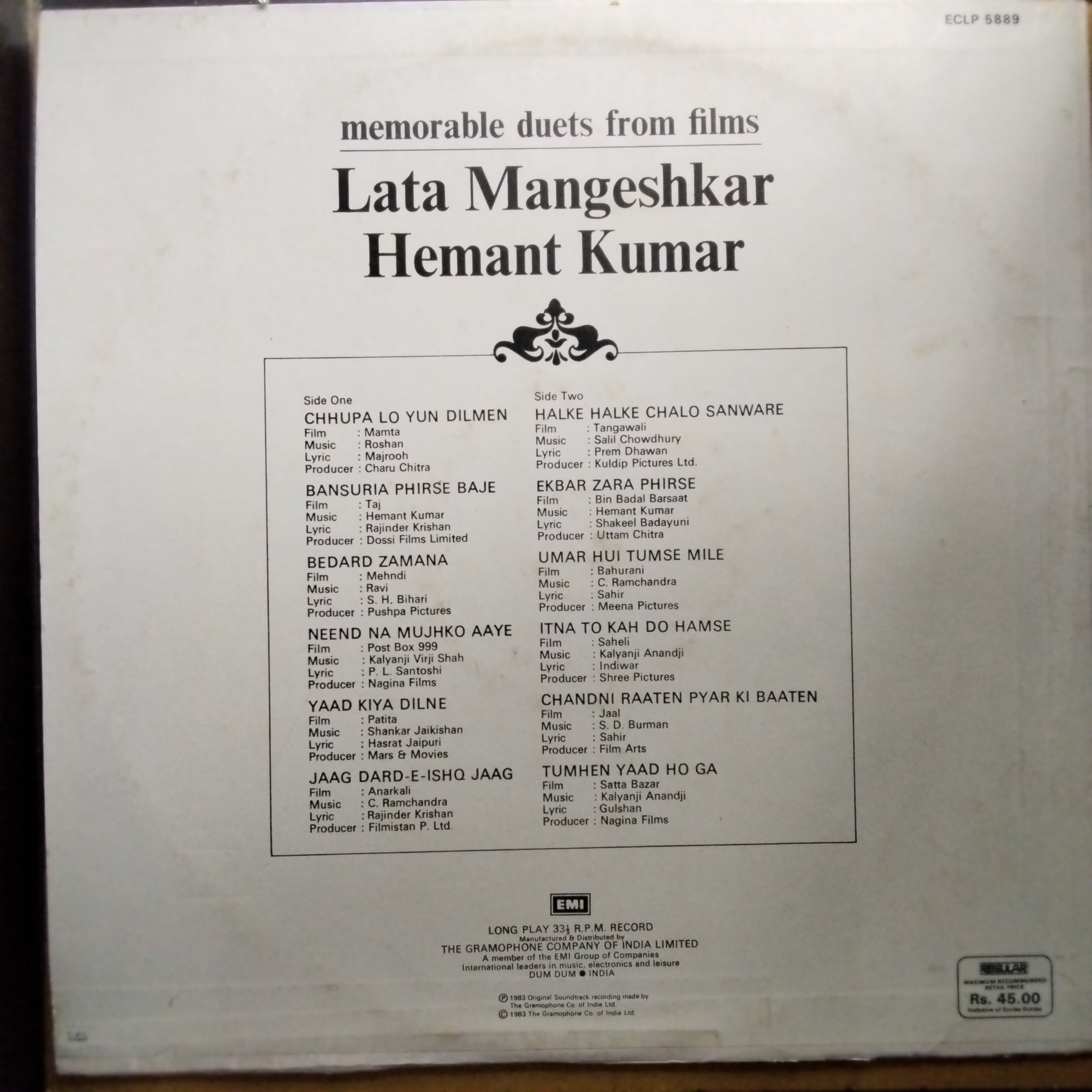 Lata Mangeshkar, Hemant Kumar - Memorable Duets From Films (Vinyl)