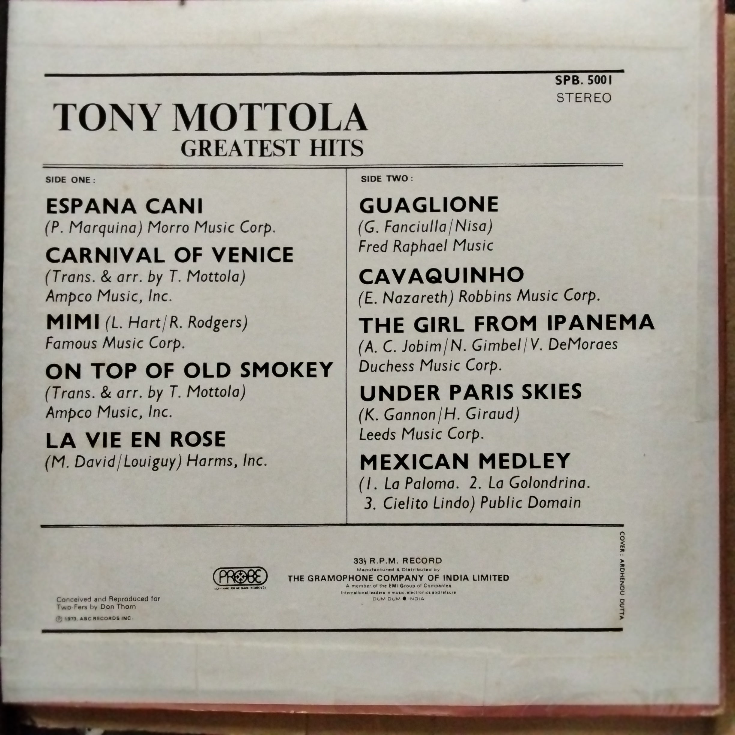 Tony Mottola - Greatest Hits  (Vinyl)