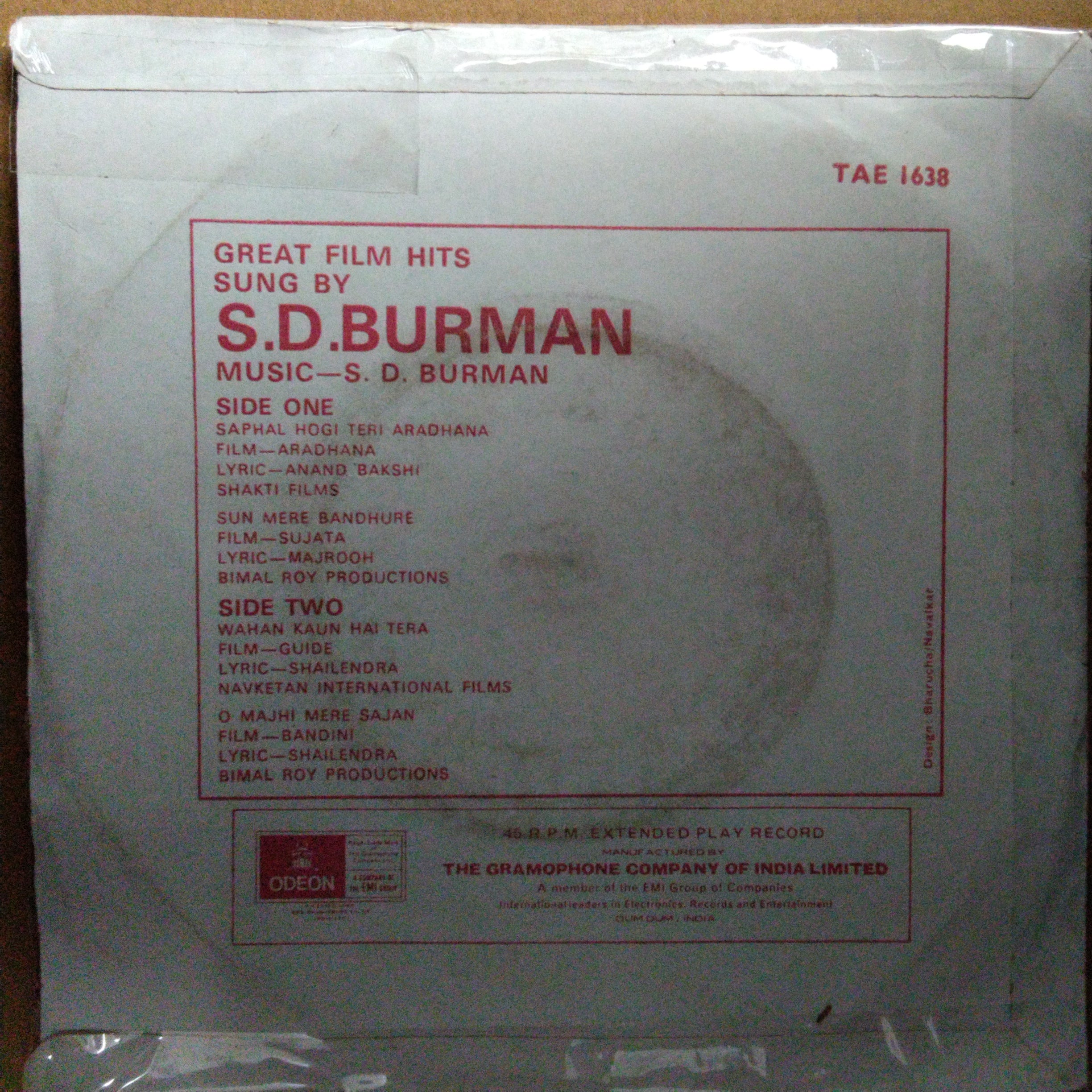 S. D. Burman  - Great Film Hits - Sung By (45-RPM)