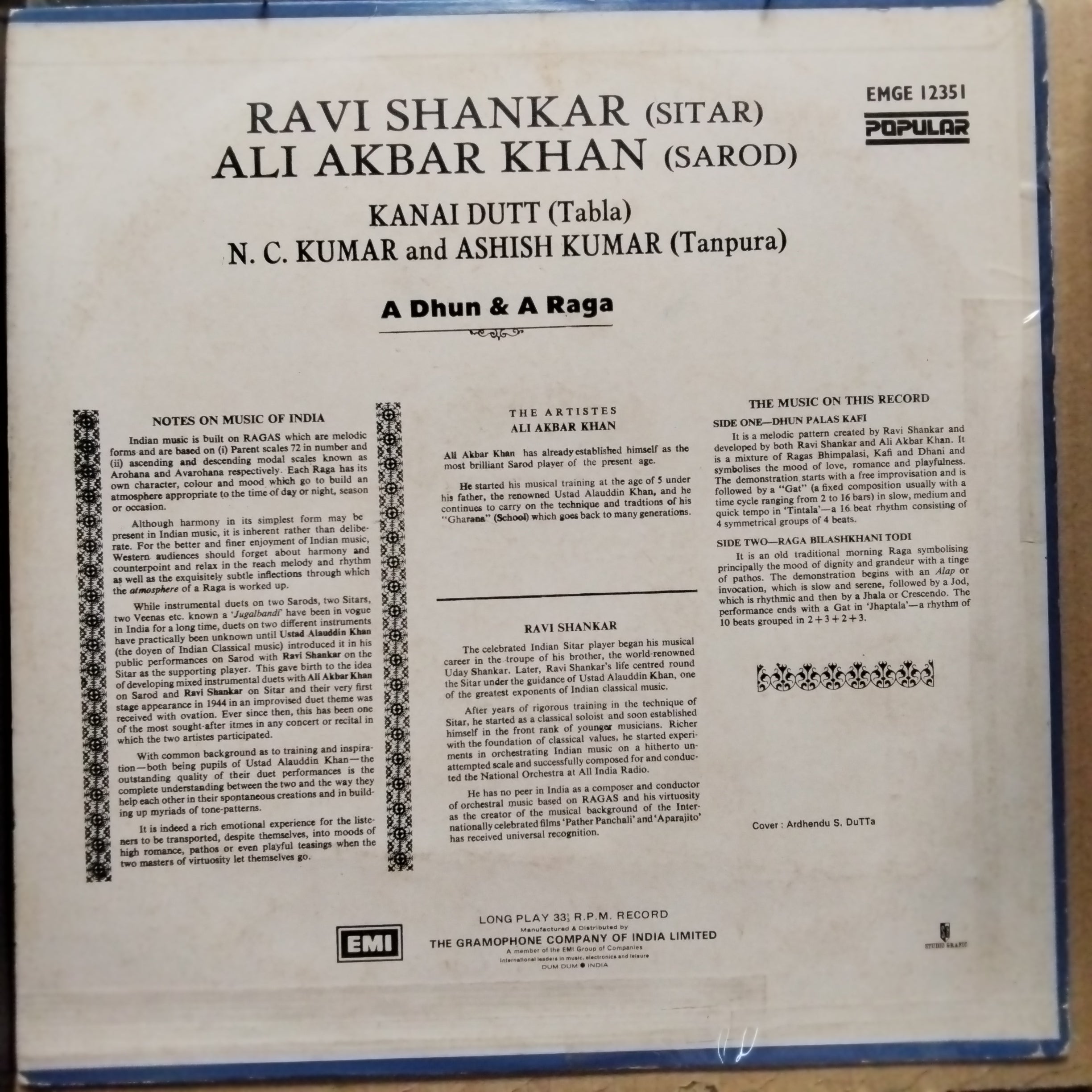 Ravi Shankar, Ali Akbar Khan With Kanai Dutt* And NC Kumar And Ashish Kumar  - A Dhun & A Raga (Vinyl)