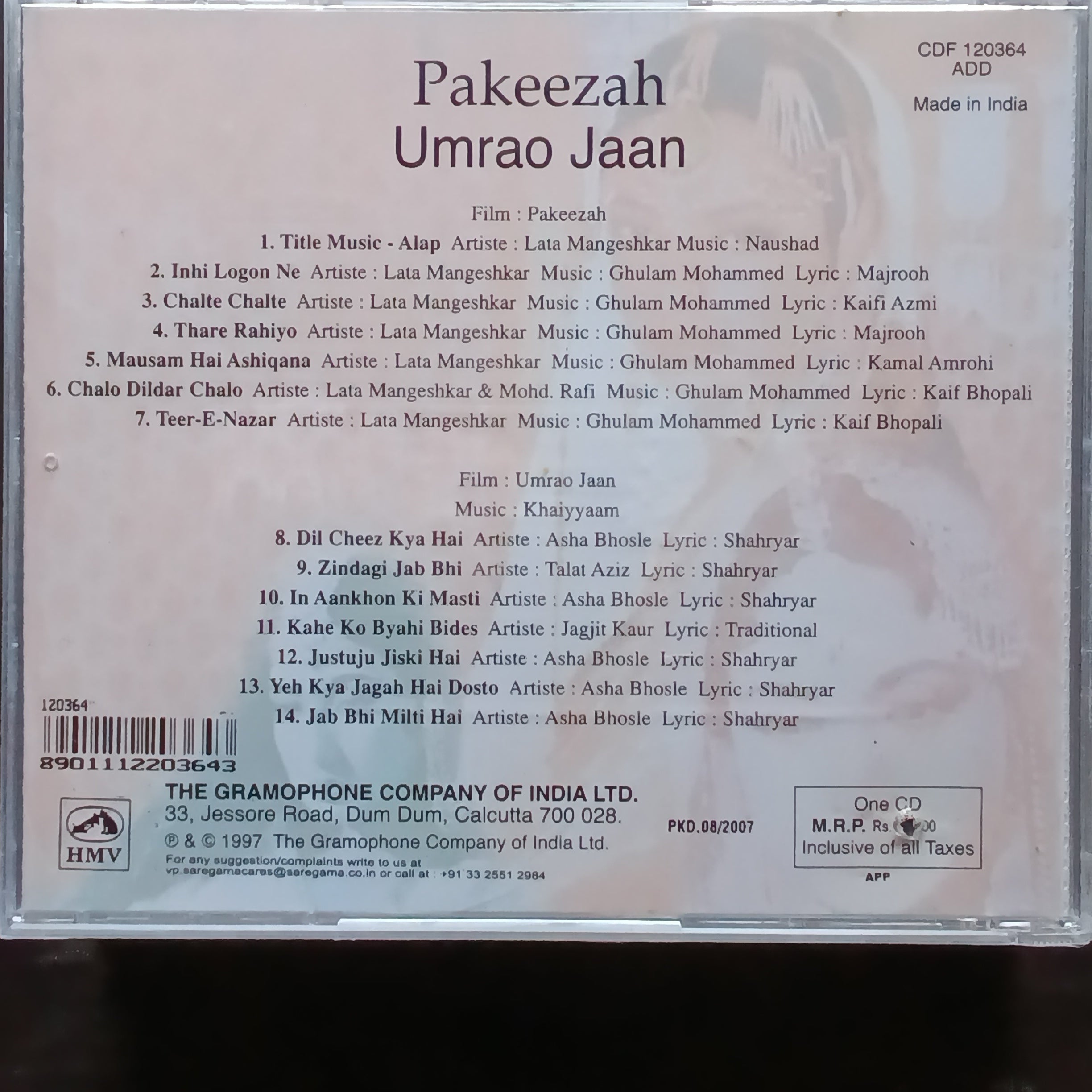 Naushad, Ghulam Mohammed + Khaiyyam - Pakeezah + Umrao Jaan  (CD)