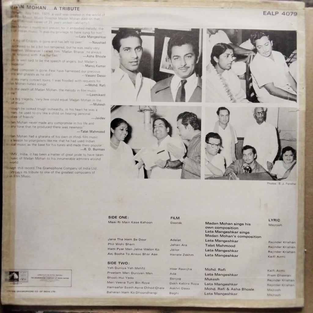 Madan Mohan  - Madan Mohan...A Tribute (Vinyl)