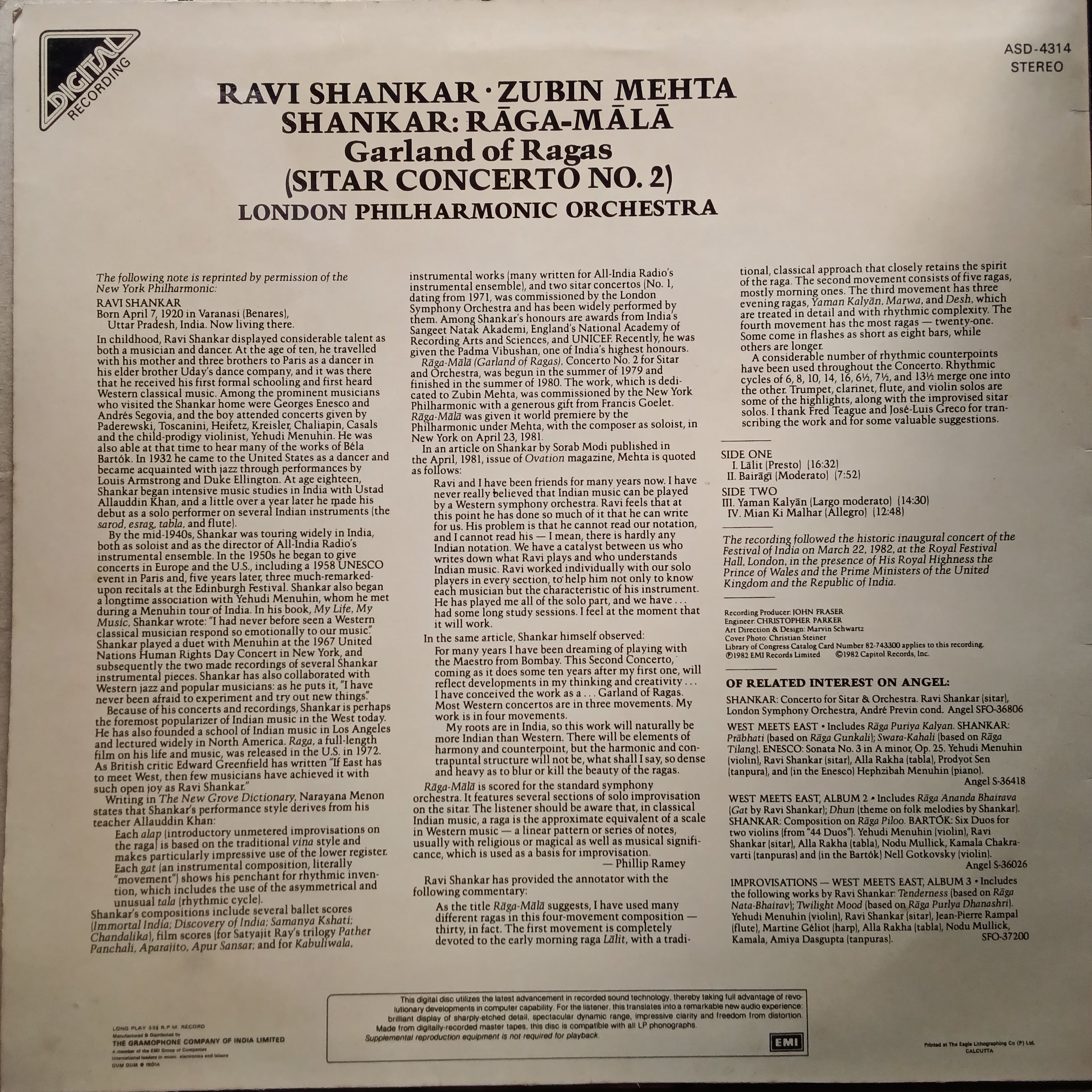 Ravi Shankar -  Zubin Mehta - Raga Mala - Sitar Concerto No. 2 With London Philharmonic Orch. (Vinyl)