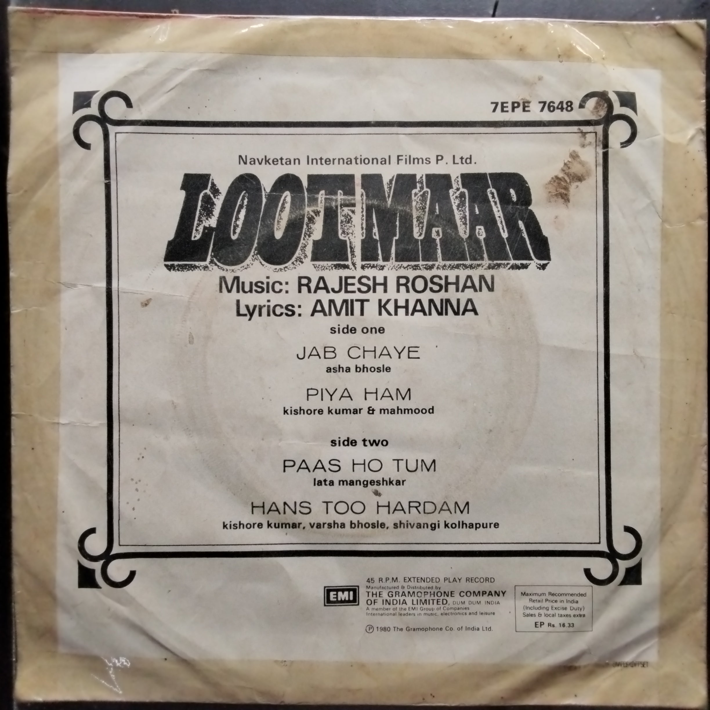 Rajesh Roshan - Lootmaar (45rpm)