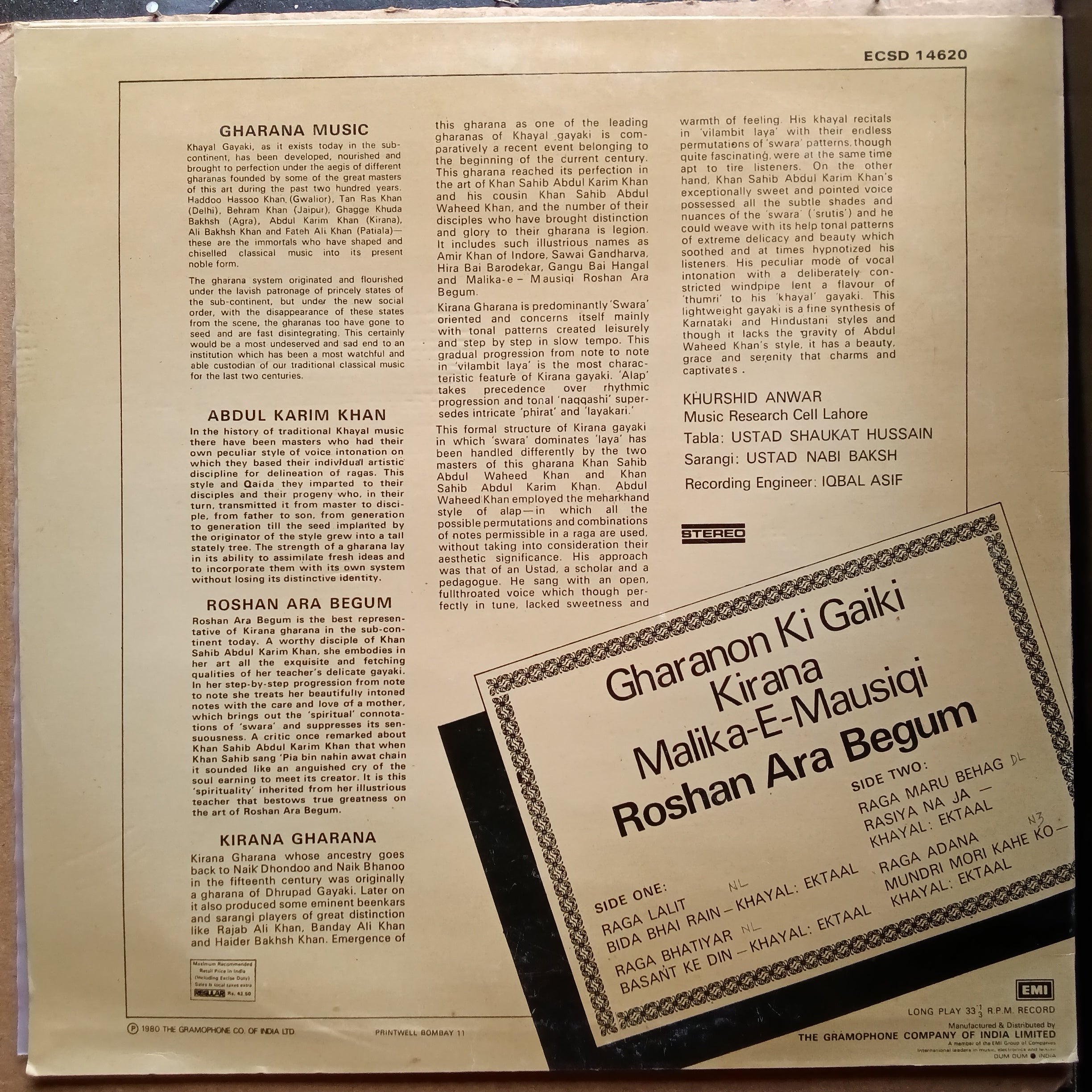 Roshan Ara Begum  - Gharanonw Ki Gaiki - Kiana (Vinyl)
