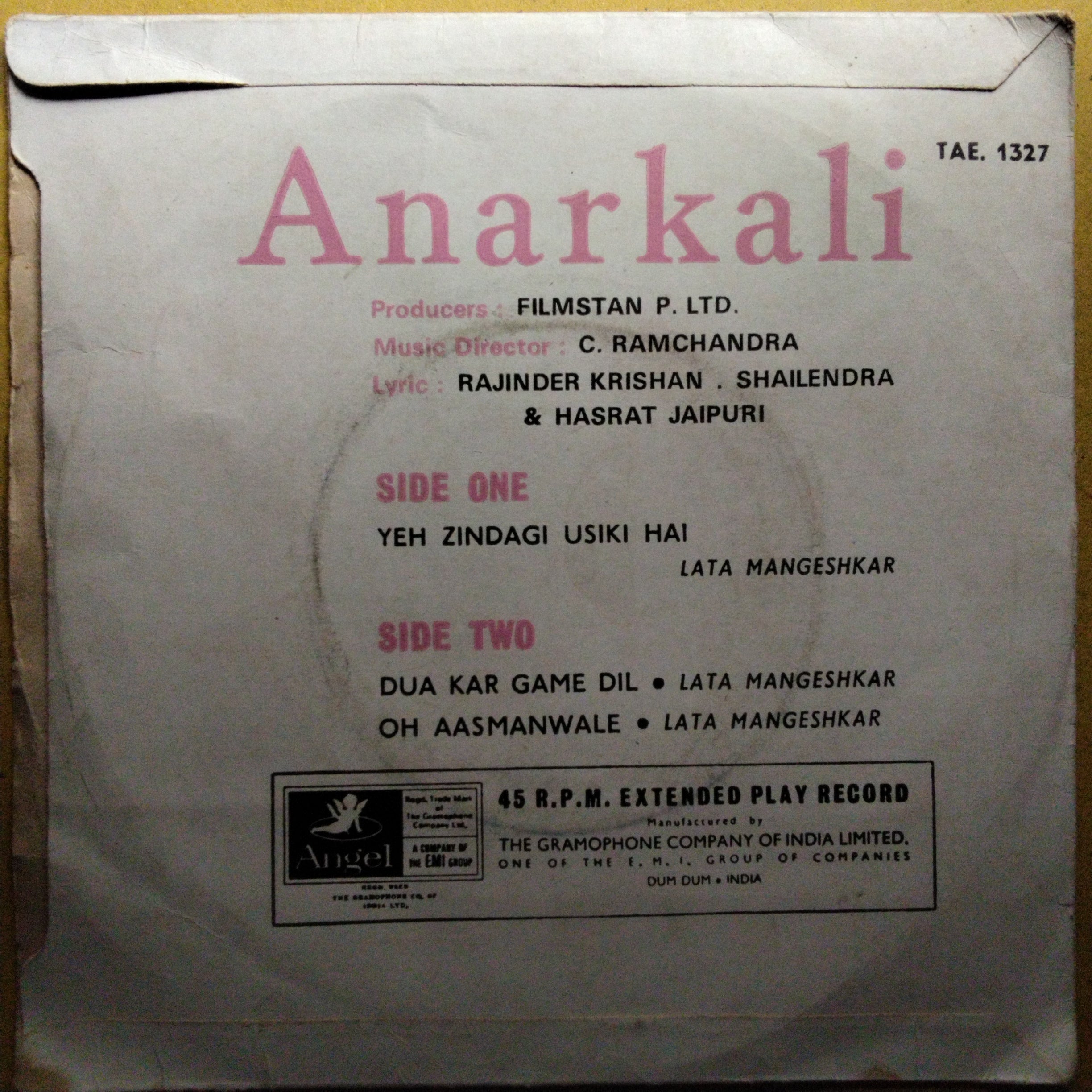 C. Ramchandra  - Anarkali (45-RPM)