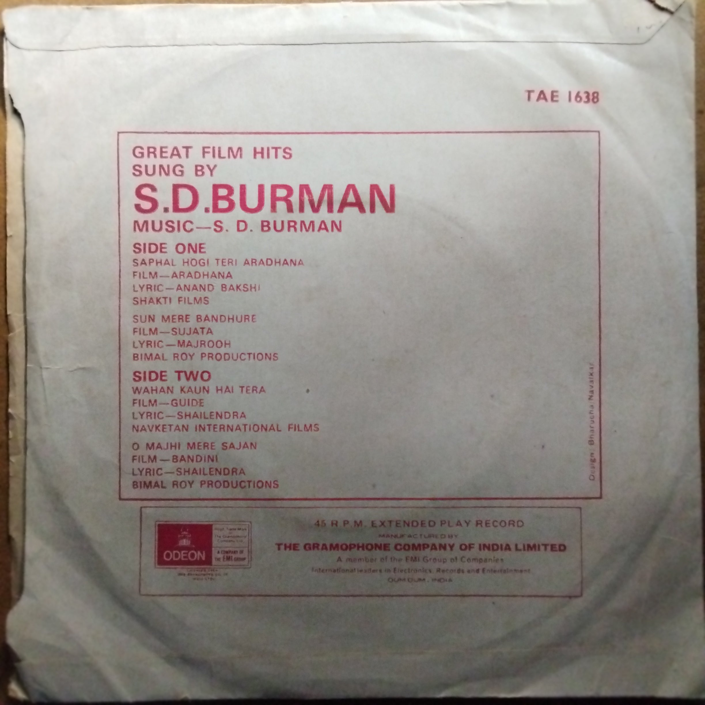 S. D. Burman  - Great Film Hits - Sung By (45-RPM)