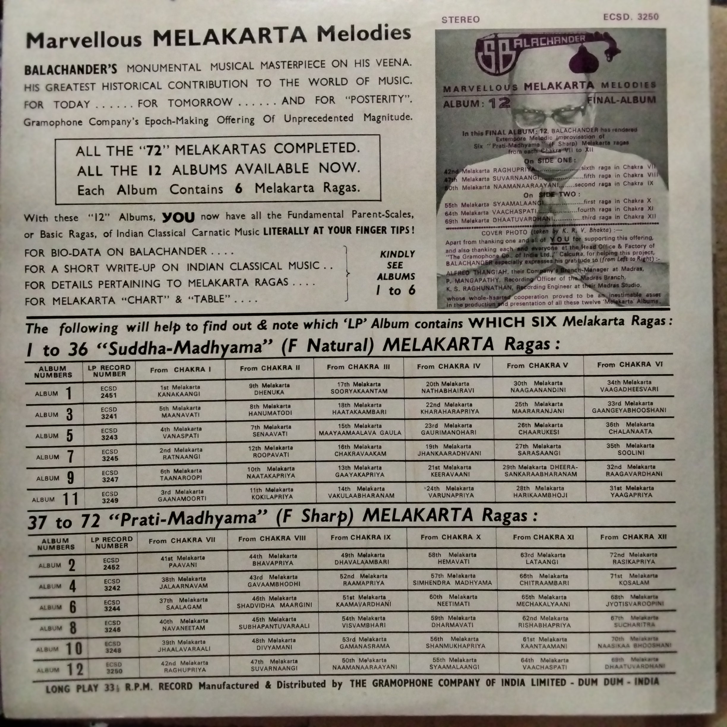 S. Balachander - Marvellous Melakarta Melodies - Album 12 (Vinyl)