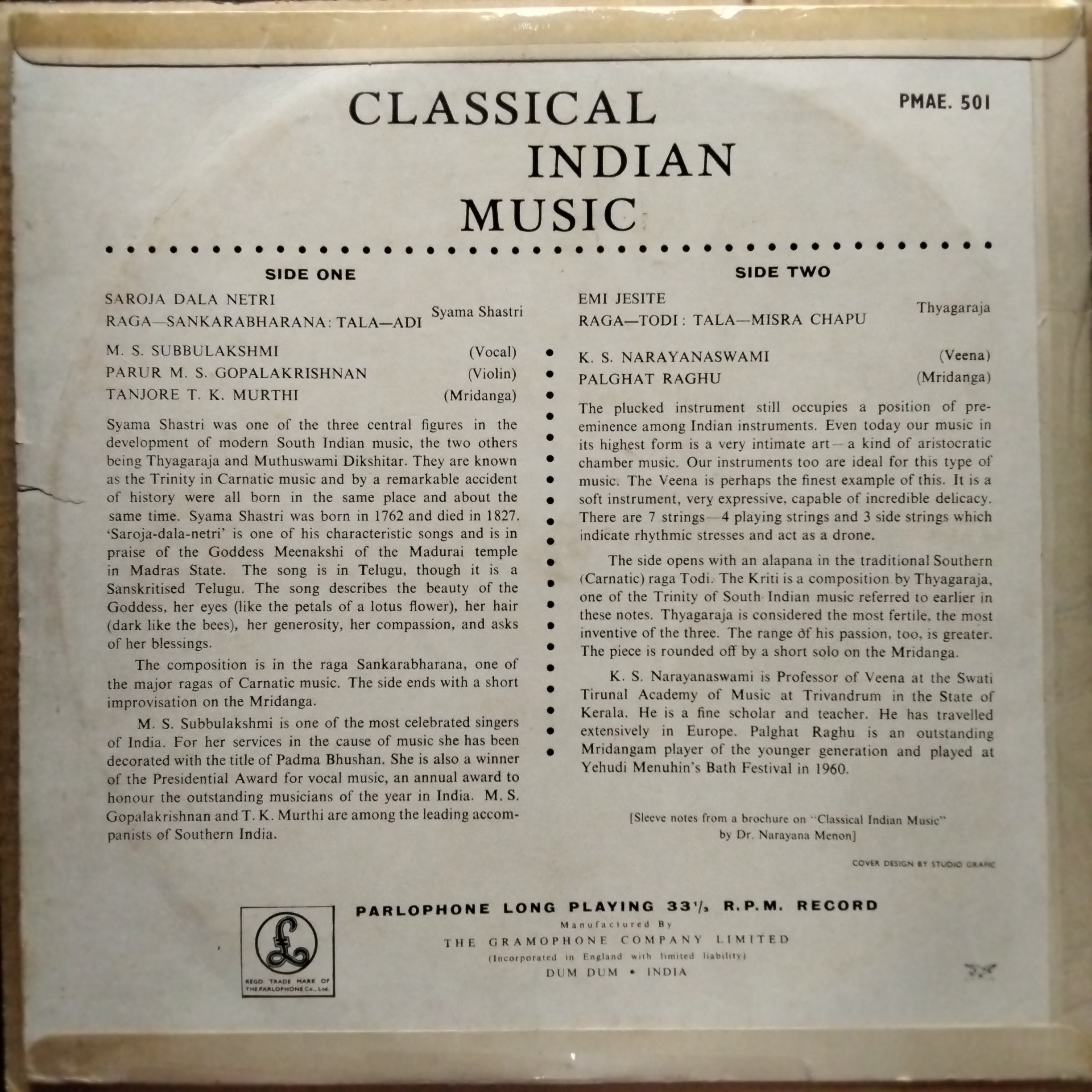 M.S. Subbulakshmi, K.S. Narayanaswami*  - Classical Indian Music (Vinyl)