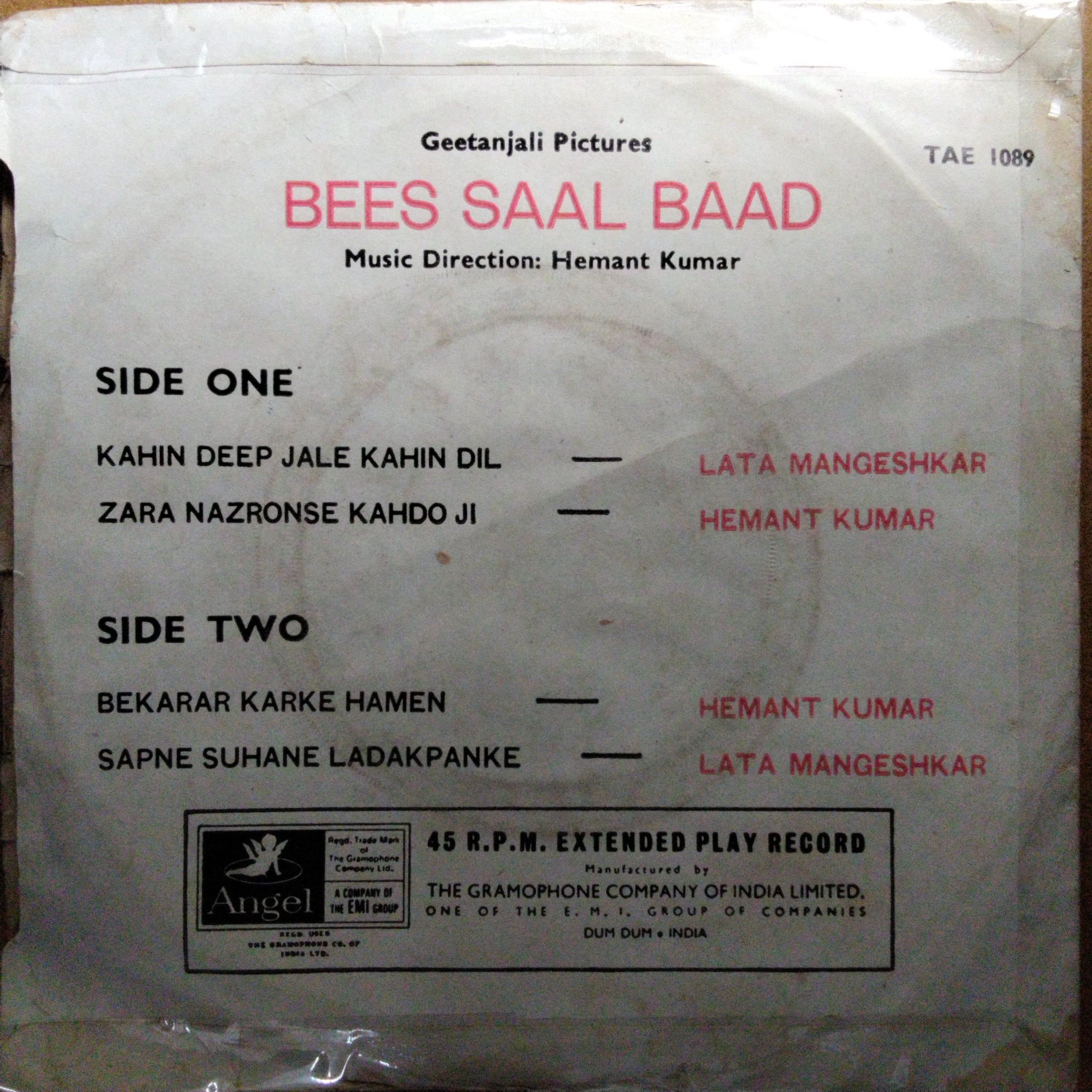 Hemant Kumar  - Bees Saal Baad (45-RPM)