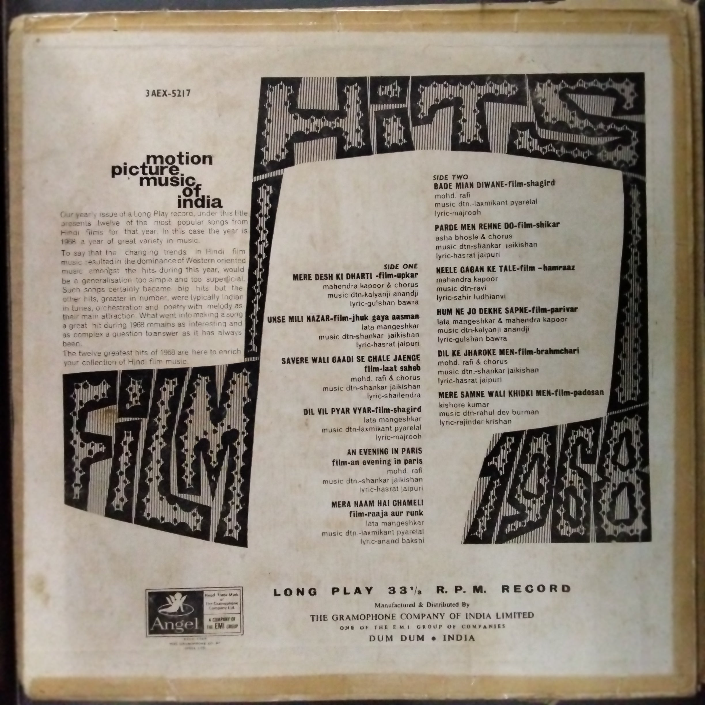 Various  - Film Hits 1968 - Motion Picture Music Of India (Vinyl)