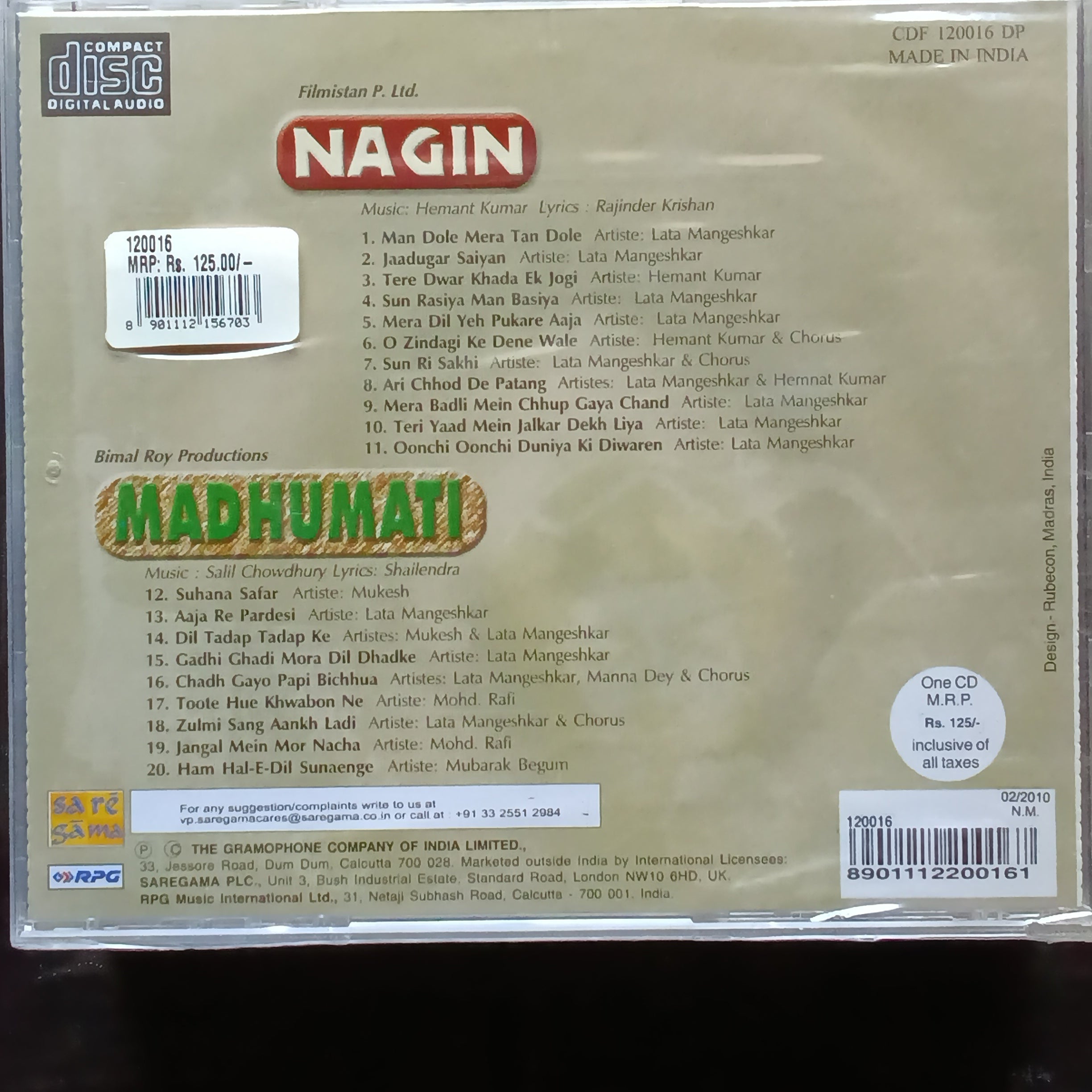 Hemant Kumar + Salil Chowdhury  - Nagin + Madhumati (CD)