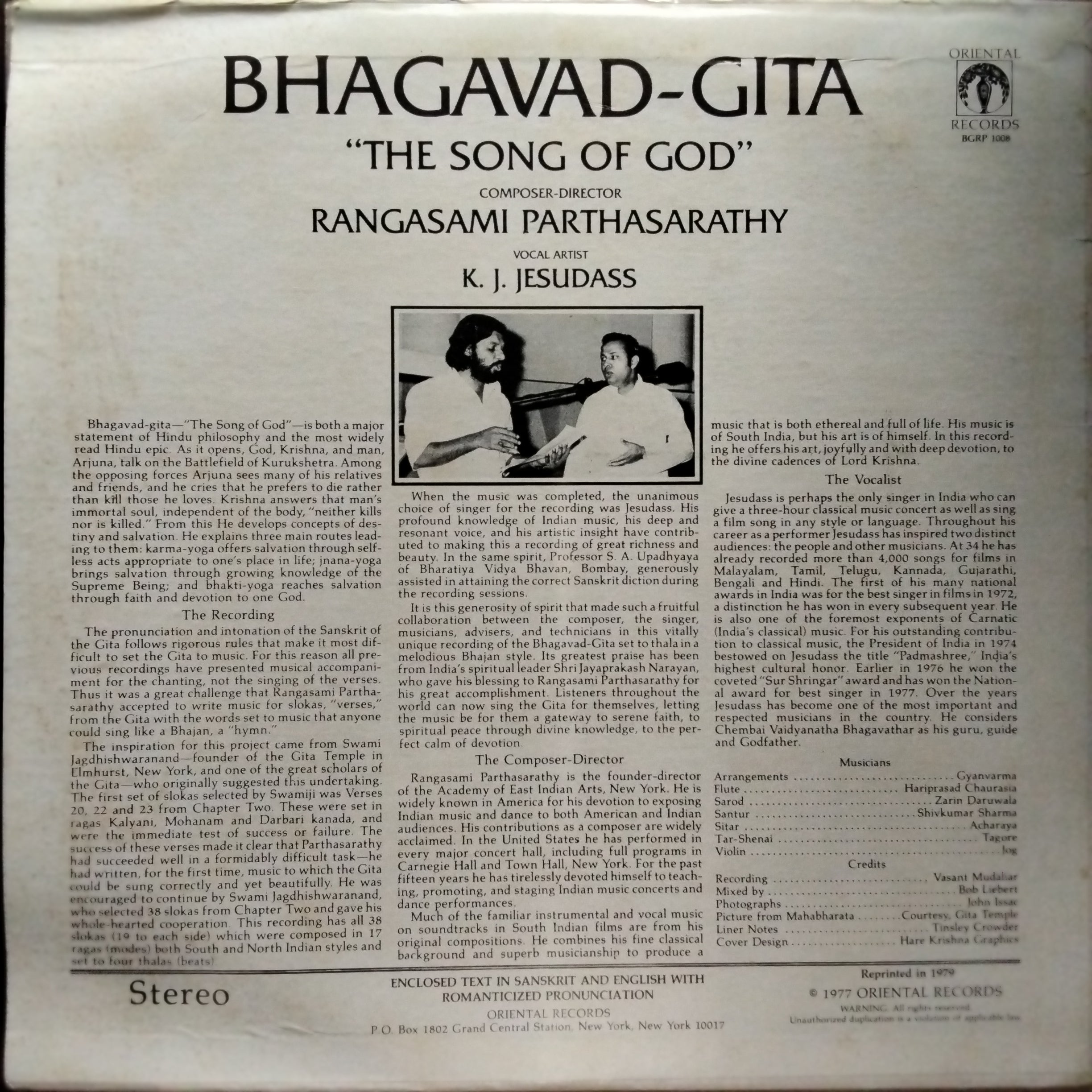 Rangasami Parthasarathy, K. J. Jesudass* - Bhagavad-Gita (The Song Of God (Vinyl)