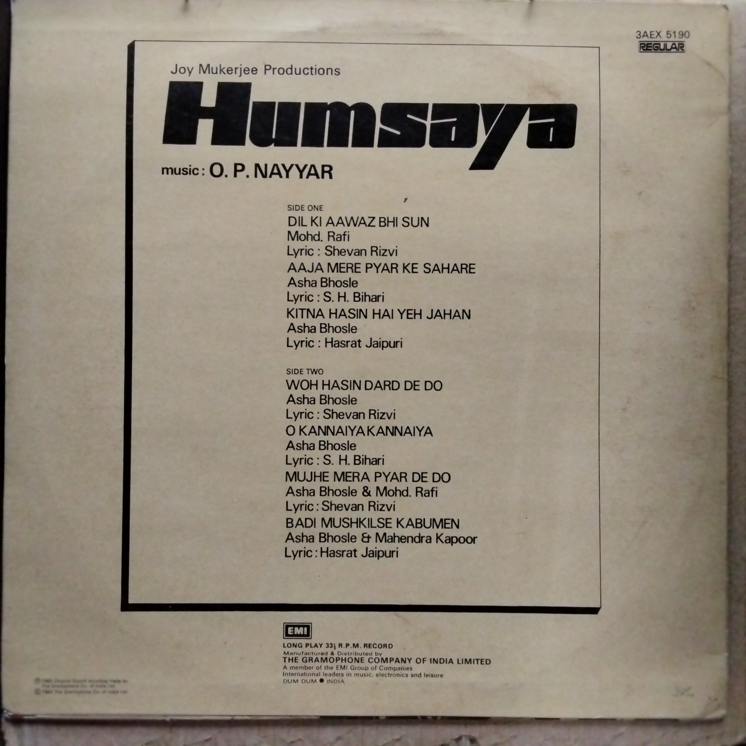 O. P. Nayyar, Shevan Rizvi, S. H. Bihari, Hasrat Jaipuri  - Humsaya (Vinyl)