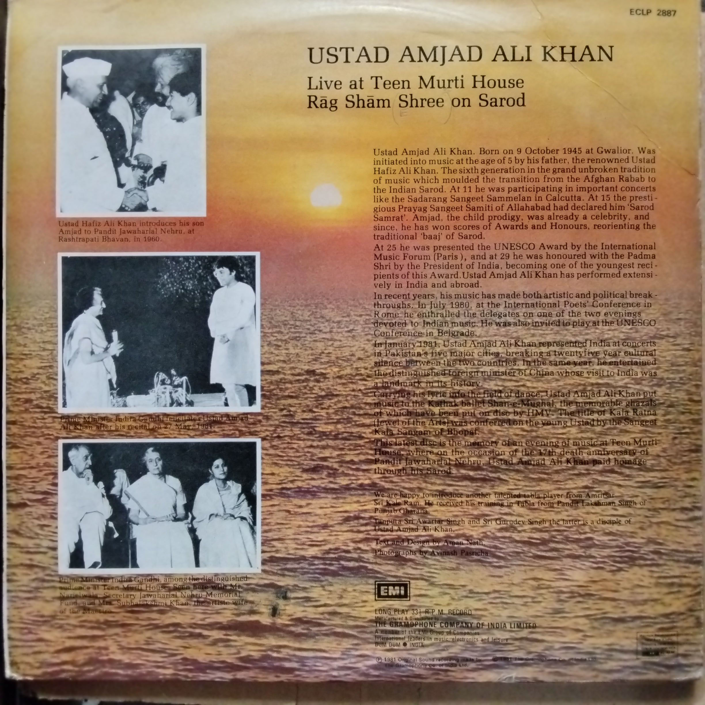 Ustad Amjad Ali Khan - Live At Teen Murti House (Vinyl)