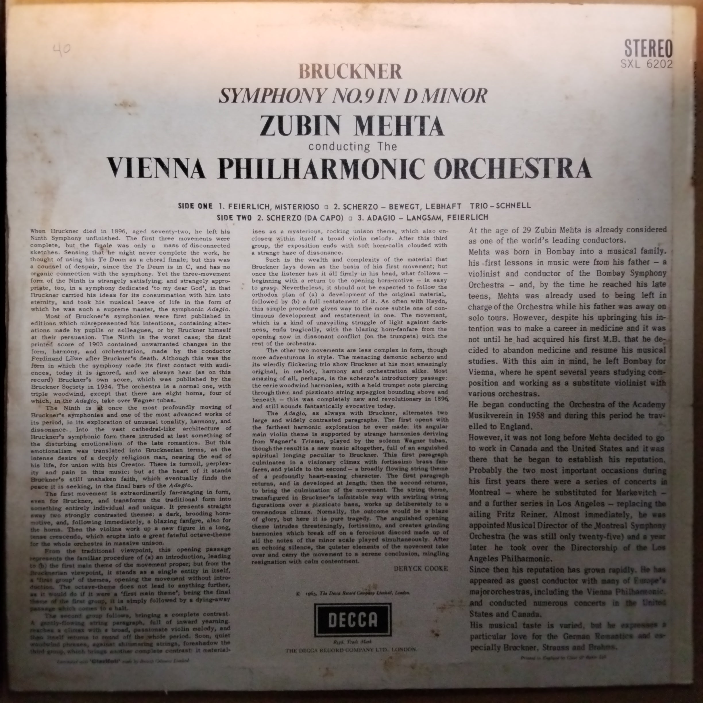Zubin Mehta, Bruckner*, Vienna Philharmonic Orchestra*  - Symphony No.9 In D Minor (Vinyl)