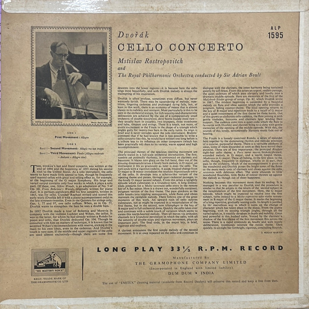 Mstislav Rostropovich, AntonÃ­n DvoÅ™Ã¡k, Sir Adrian Boult, Royal Philharmonic Orchestra, The - Cello Concerto (Vinyl)