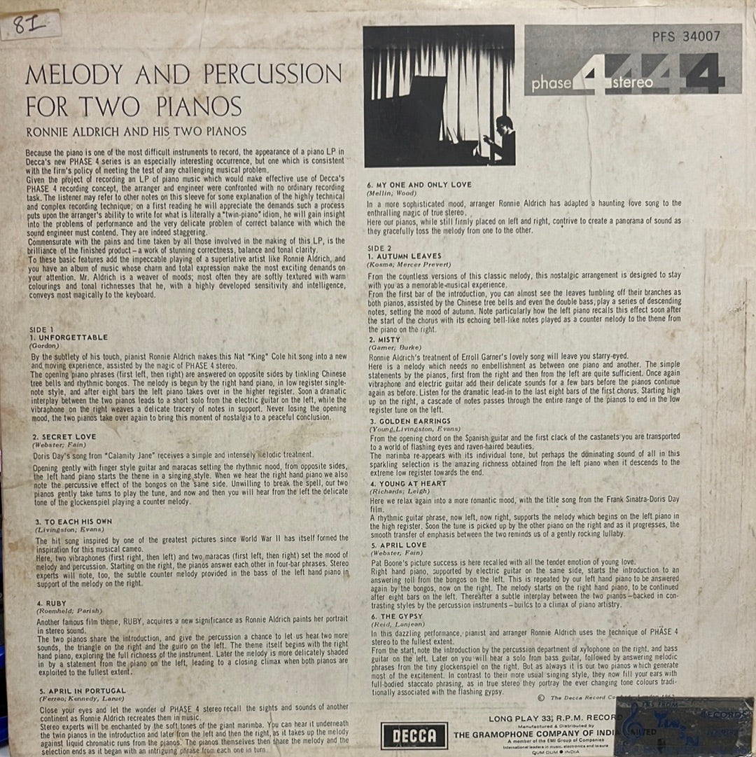 Ronnie Aldrich And His Two Pianos - Melody And Percussion For Two Pianos (Vinyl)