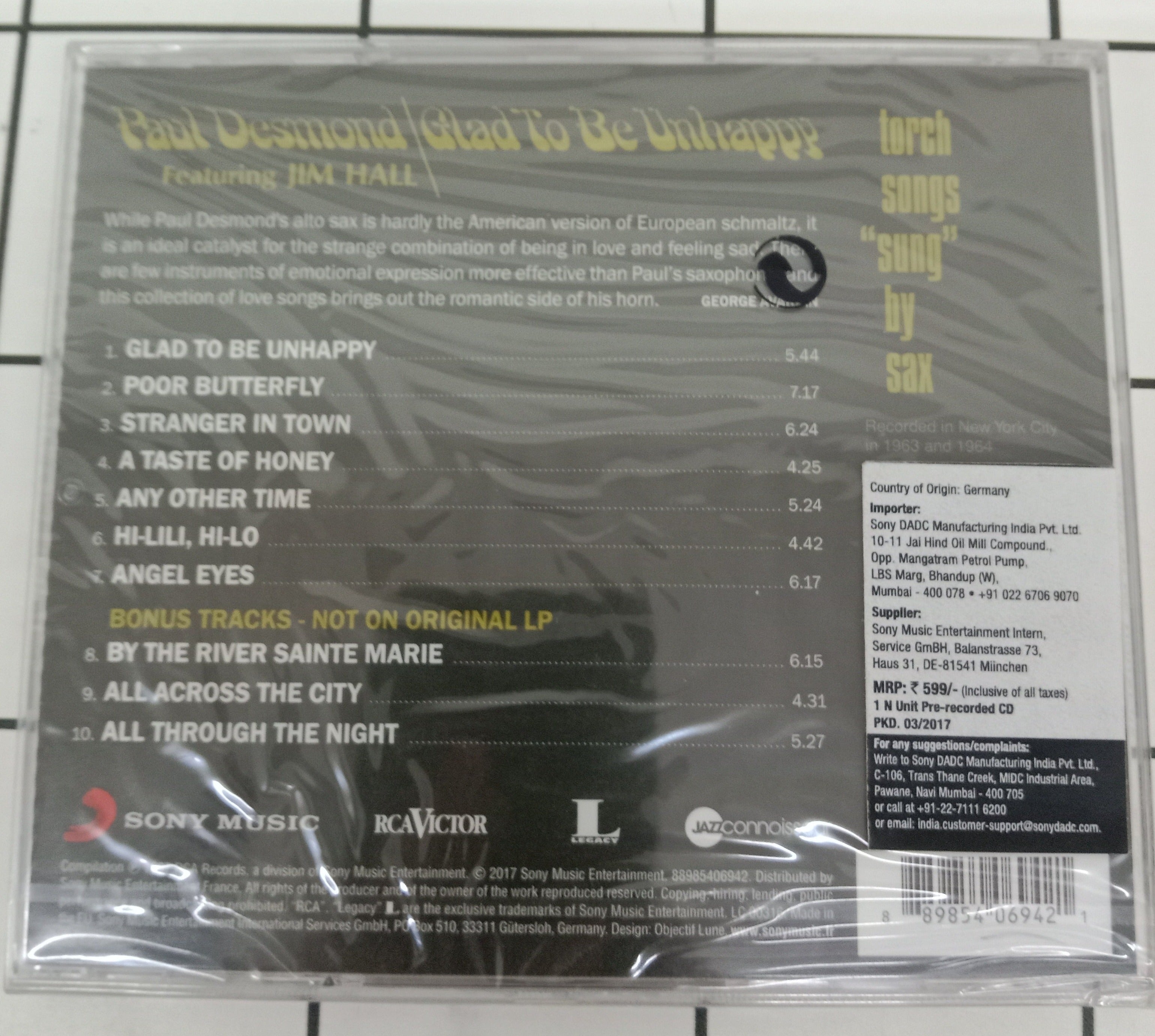 Paul Desmond - Glad To Be Unhappy (CD)