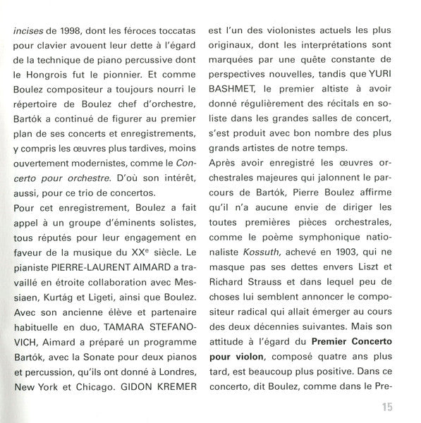 Béla Bartók, Pierre-Laurent Aimard, Tamara Stefanovich, Gidon Kremer, Yuri Bashmet, London Symphony Orchestra, Berliner Philharmoniker, Pierre Boulez - Concertos (CD)